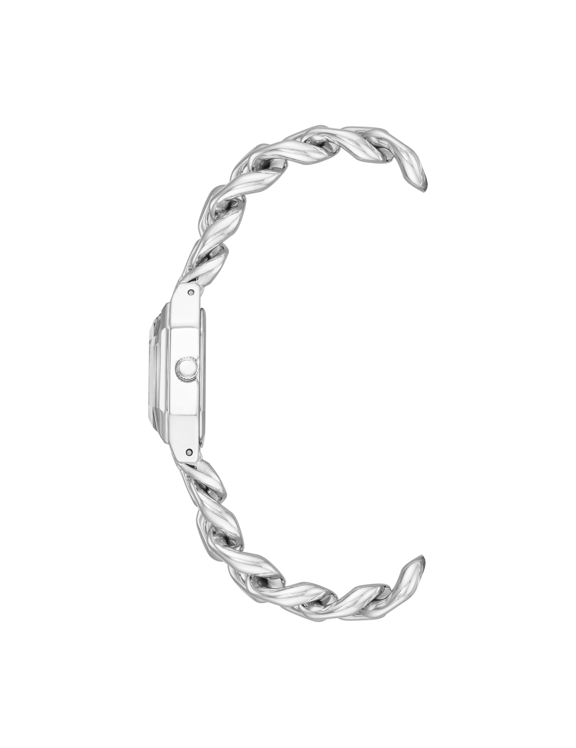 Anne Klein Silver-Tone Octagonal Crystal Accented Chain Bracelet Watch