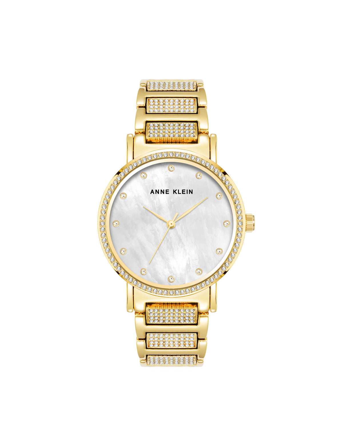 Anne Klein Gold-Tone Mother of Pearl Crystal Accented Bracelet Watch