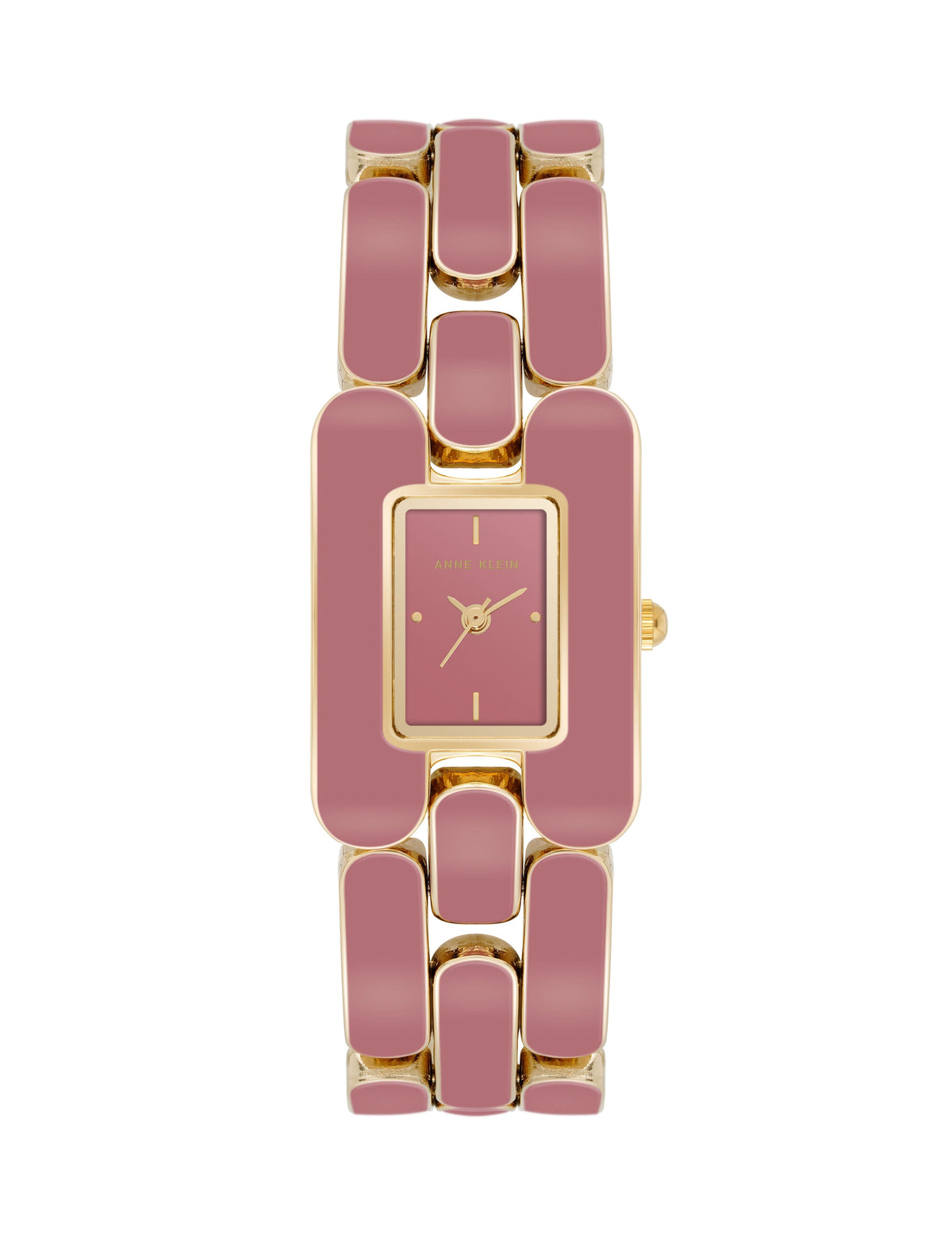 Anne Klein Gold-Tone/ Pink Enamel Link Bracelet Watch