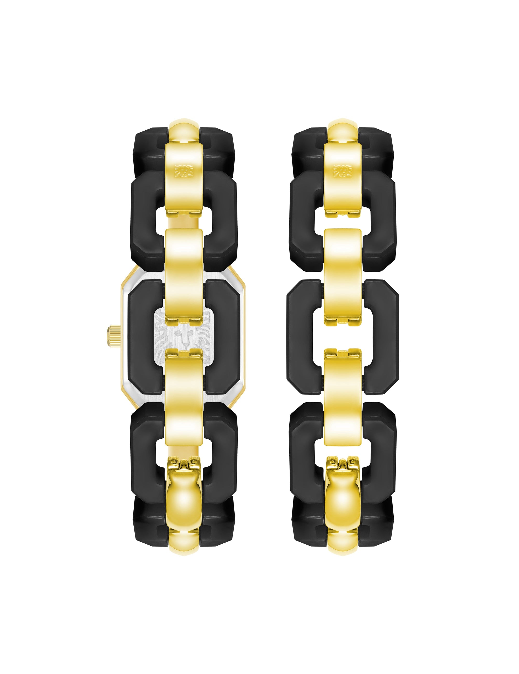 Anne Klein Black/Gold-Tone Acrylic Link Watch and Bracelet Set