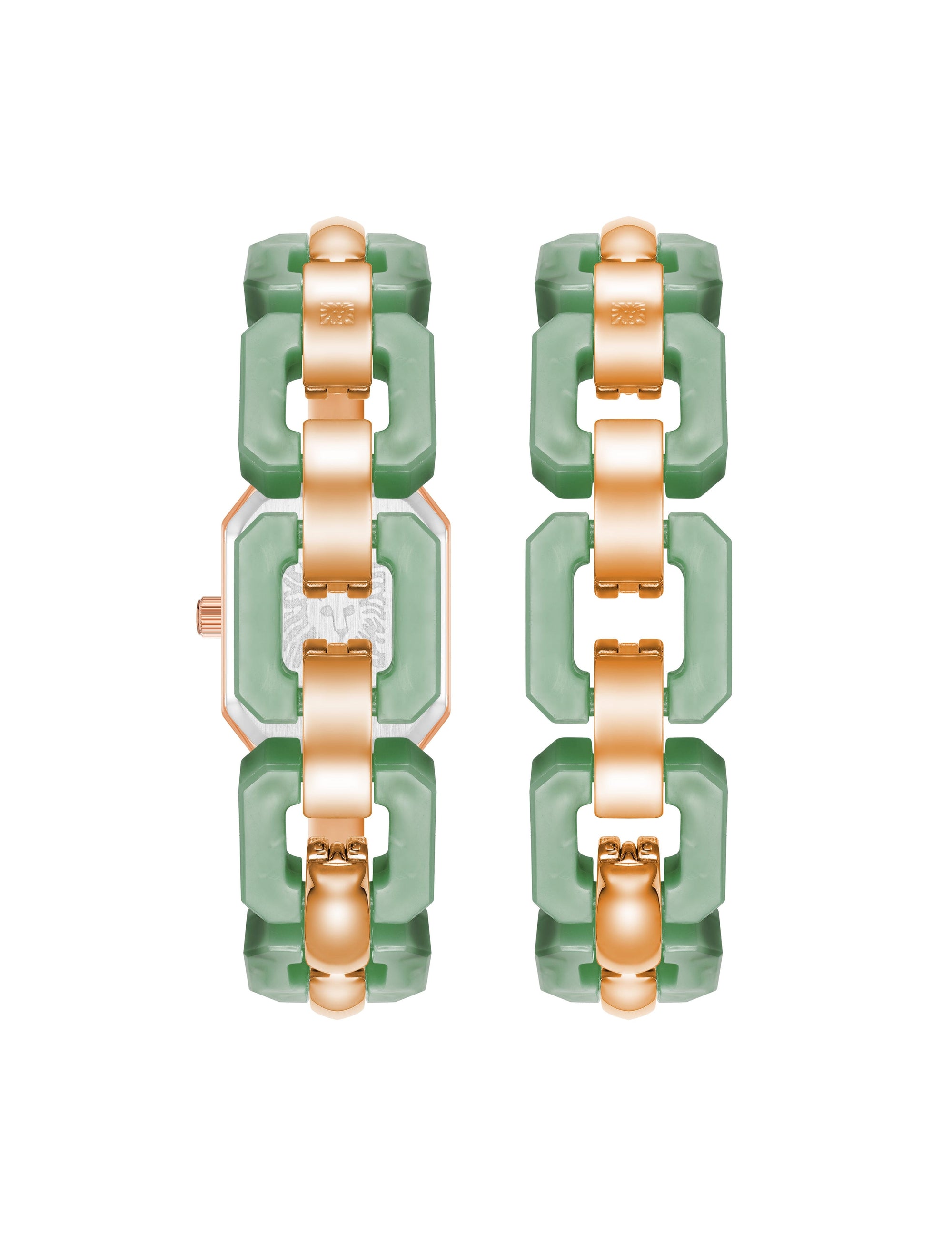Anne Klein Green/Rose Gold-Tone Acrylic Link Watch and Bracelet Set
