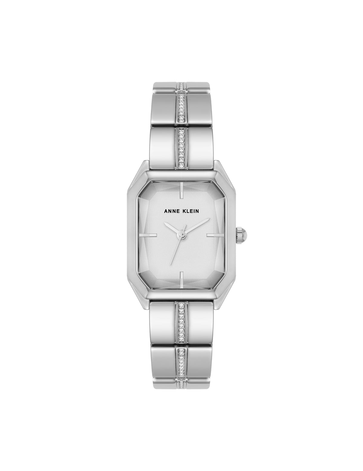Anne Klein Silver-Tone Iconic Octagonal Crystal Bracelet Watch