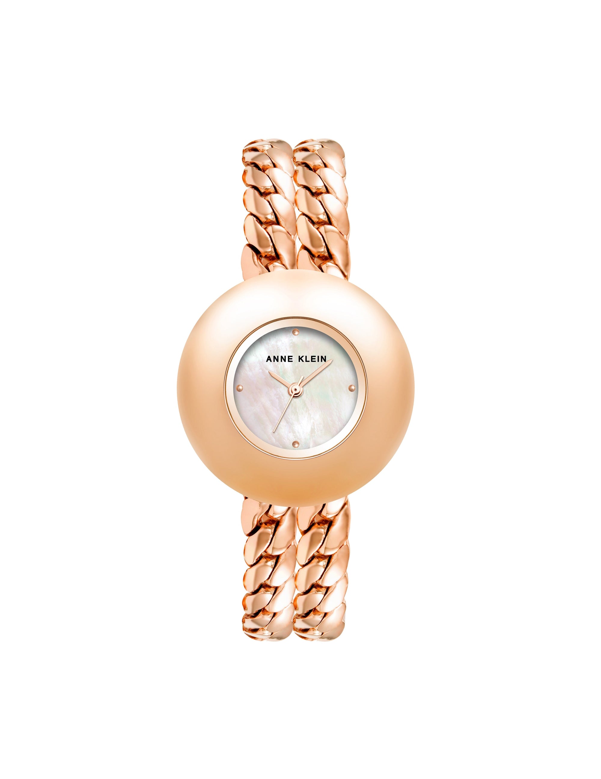Anne Klein Rose Gold-Tone Double Chain Bracelet Watch