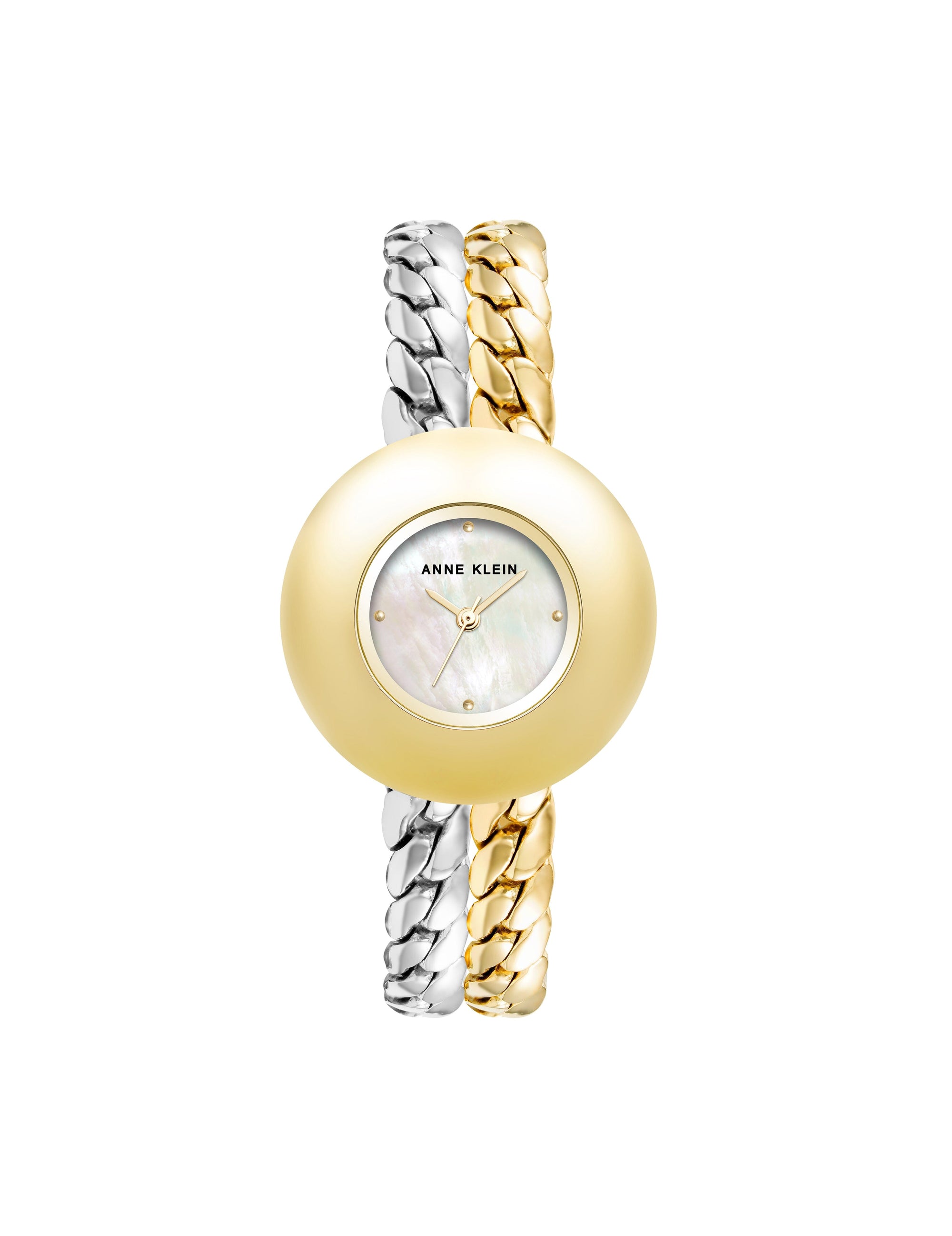 Anne Klein Silver-Tone/ Gold-Tone Double Chain Bracelet Watch