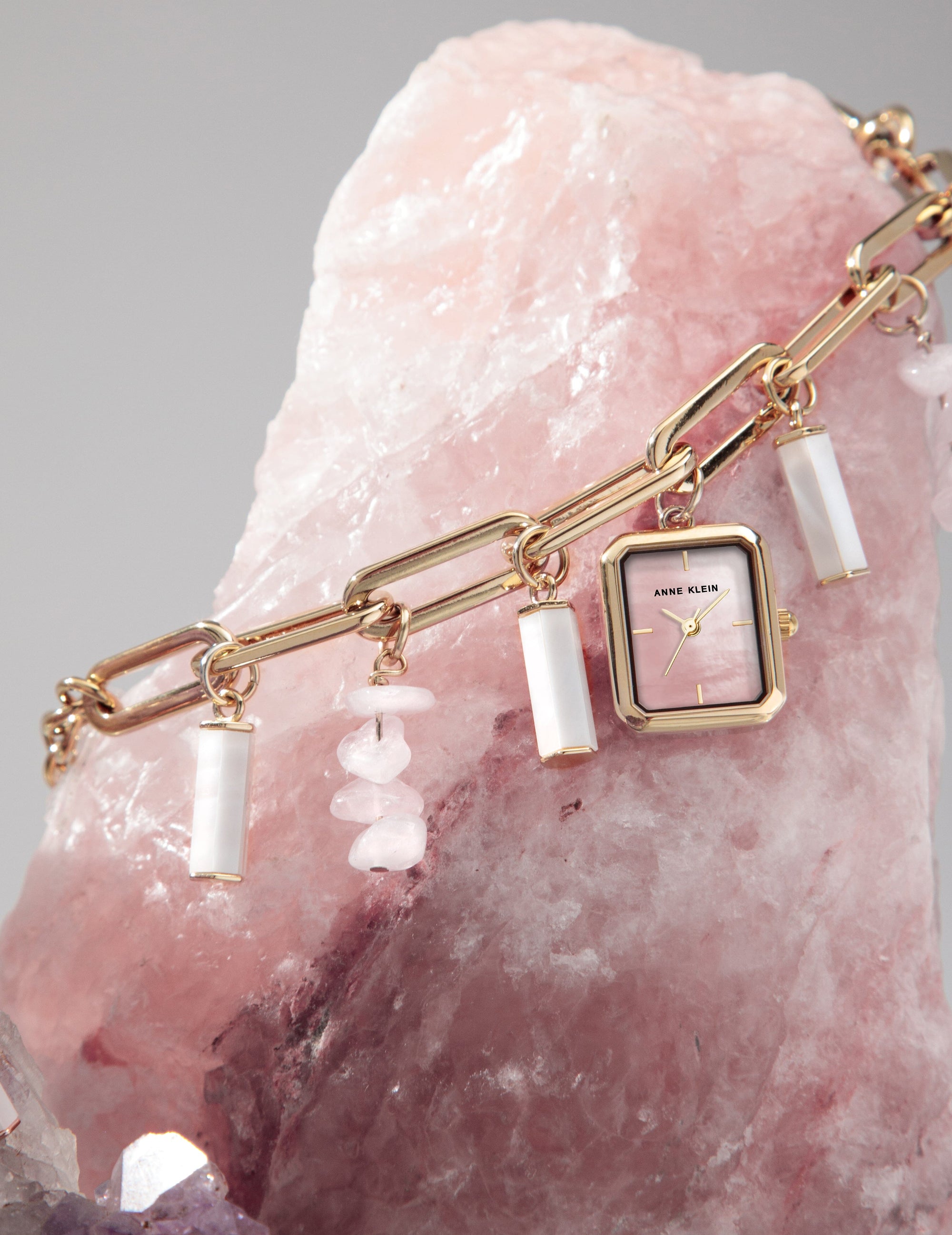 Anne Klein Women's Gold-Tone Blush Link Bracelet Watch 37mm - Macy's