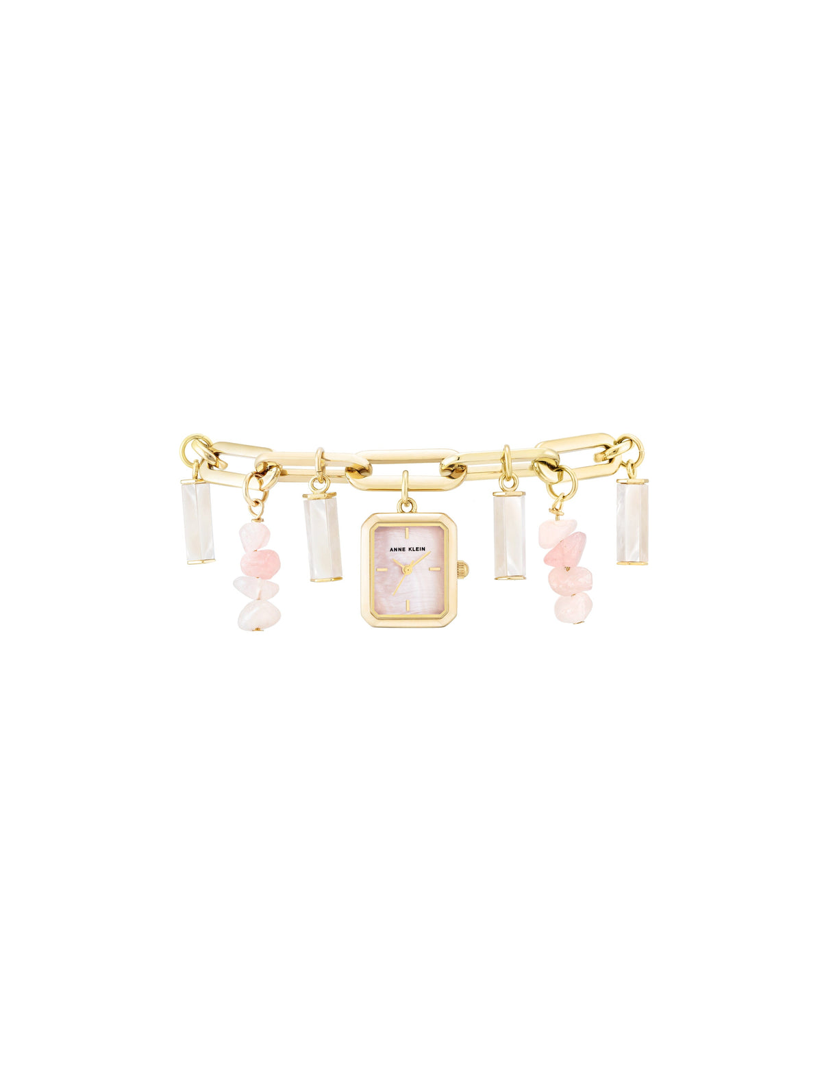 Anne Klein Rose quartz/Gold Gemstone Charm Bracelet Watch