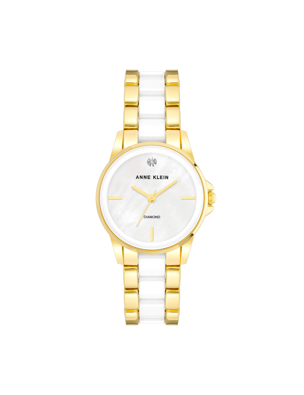 Anne Klein White/Gold-Tone Diamond Accented Ceramic Bracelet Watch