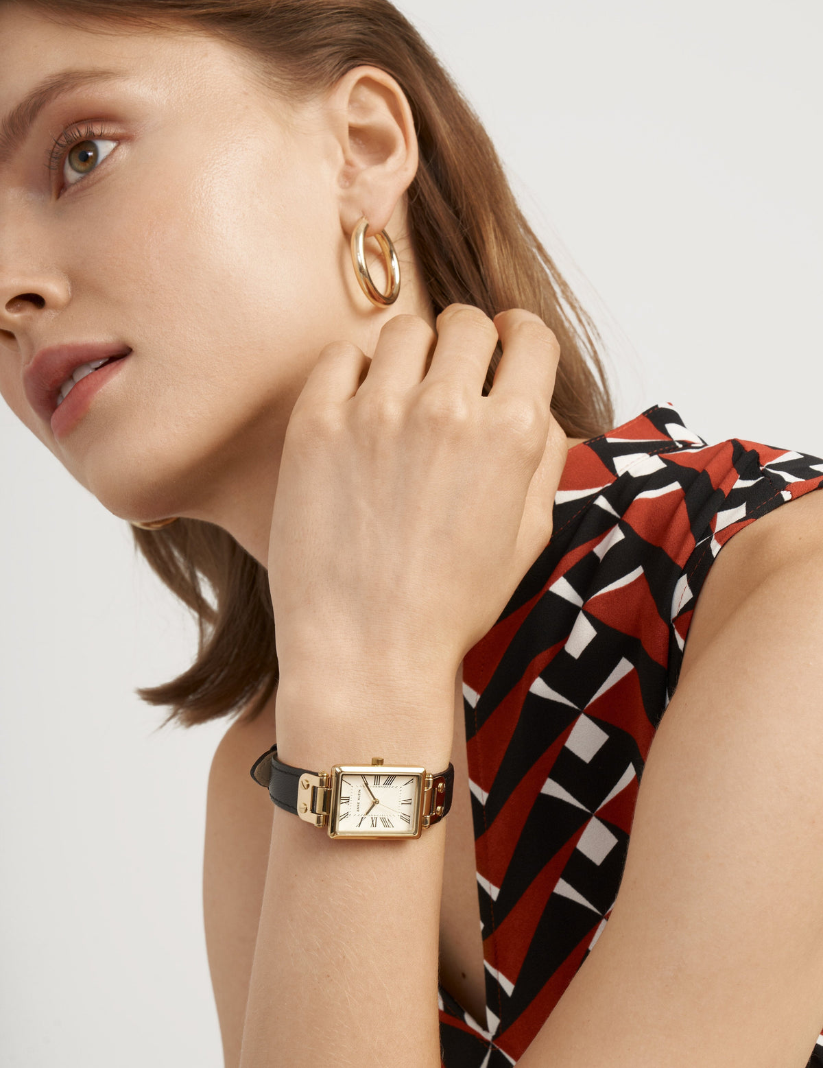 Anne Klein  Rectangular Case Leather Strap Watch