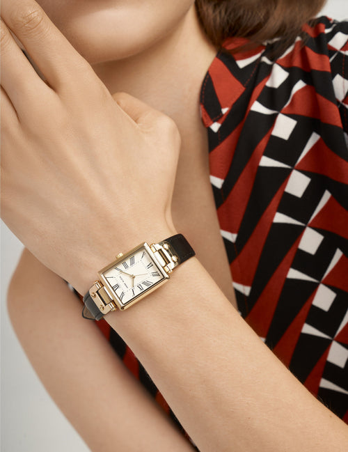 Anne Klein  Rectangular Case Leather Strap Watch