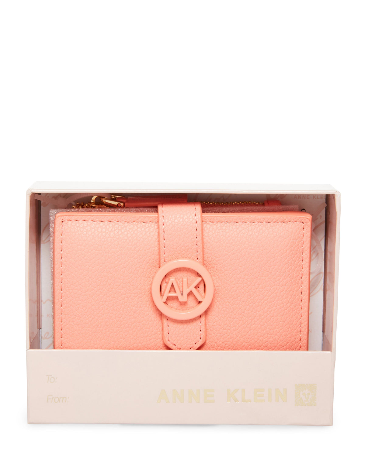 Anne Klein Coral pink Boxed AK Coated Hardware Card Case