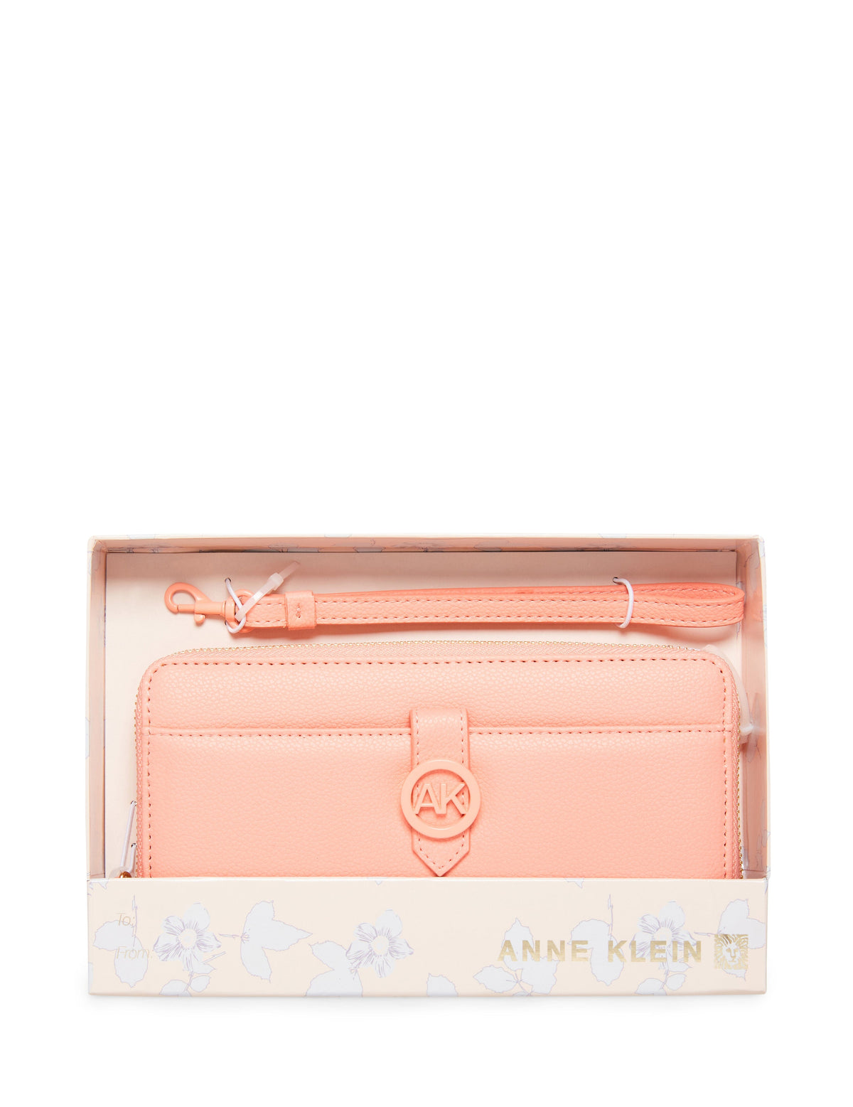 Anne Klein Coral pink Boxed Slim Zip Wallet With AK Coated Hardware &amp; Detachable Wristlet