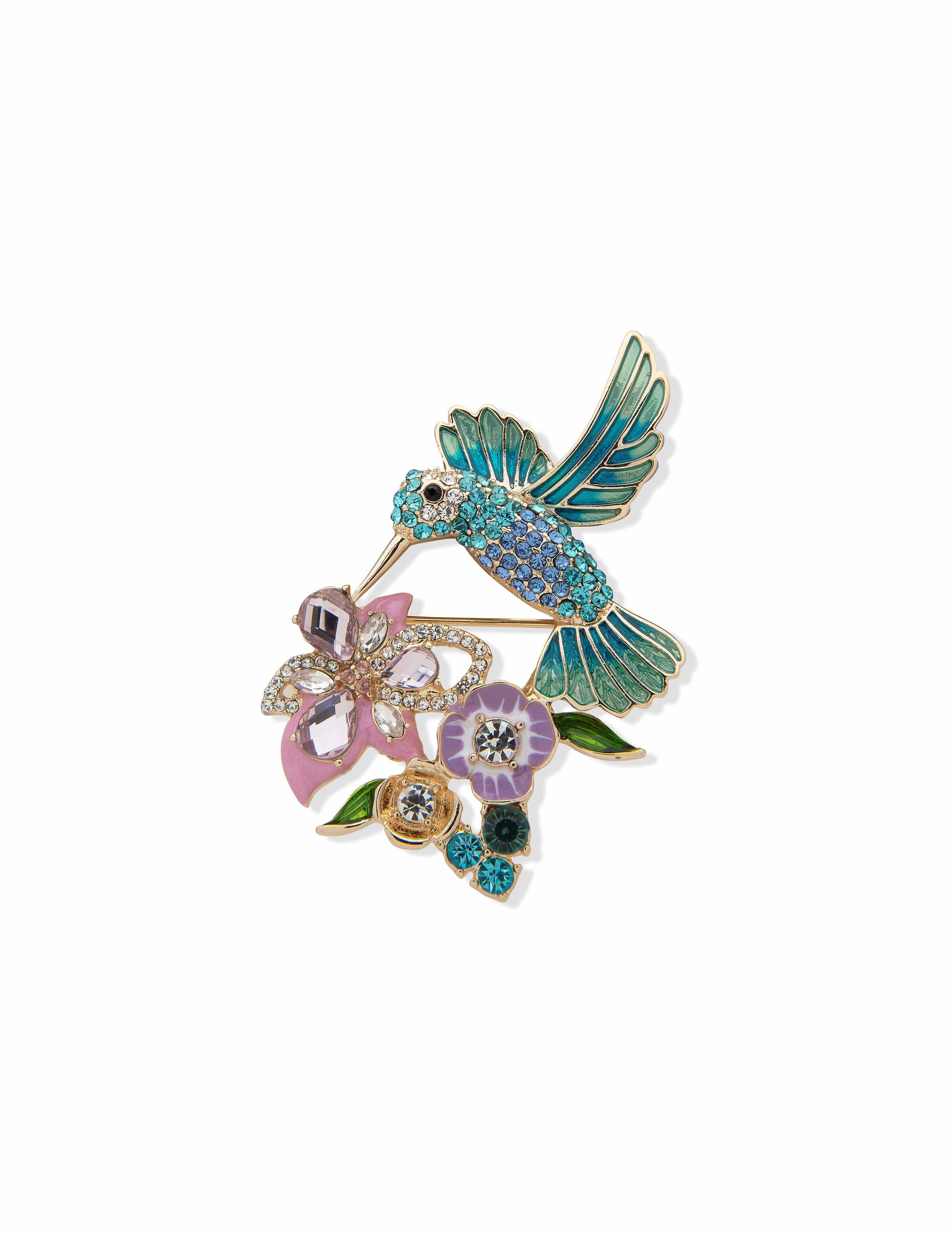 Anne Klein Gold-Tone Hummingbird and Flower Brooch