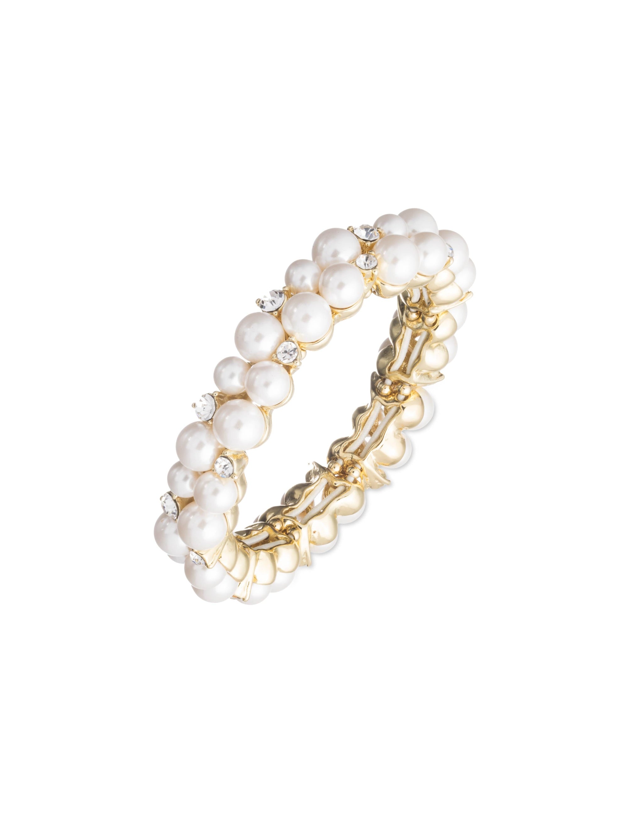 Anne Klein Gold-Tone Clustered Faux Pearl and Crystal Stretch Bracelet