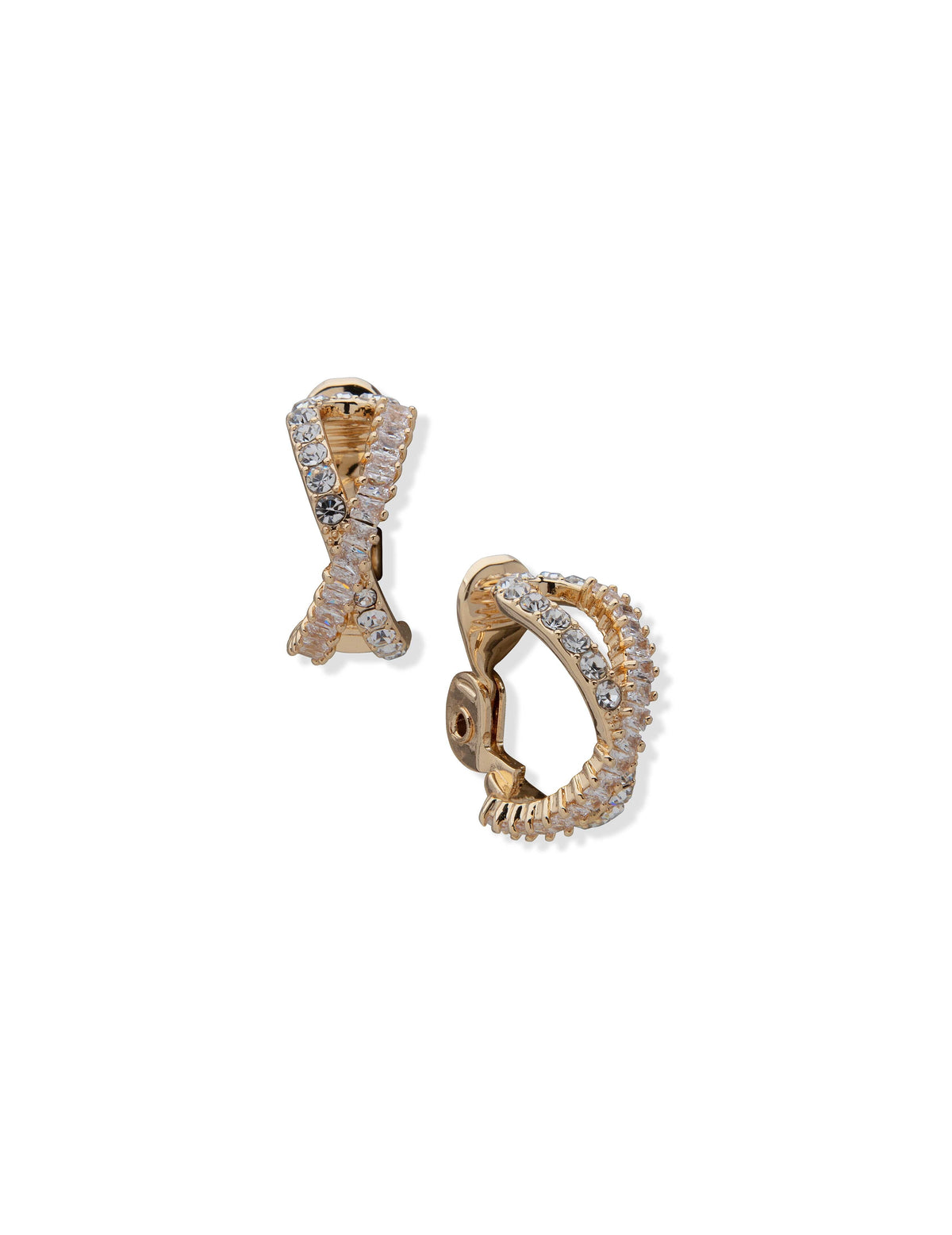 Anne Klein Gold-Tone Crystal Pave Baguette Hoop Clip Earrings