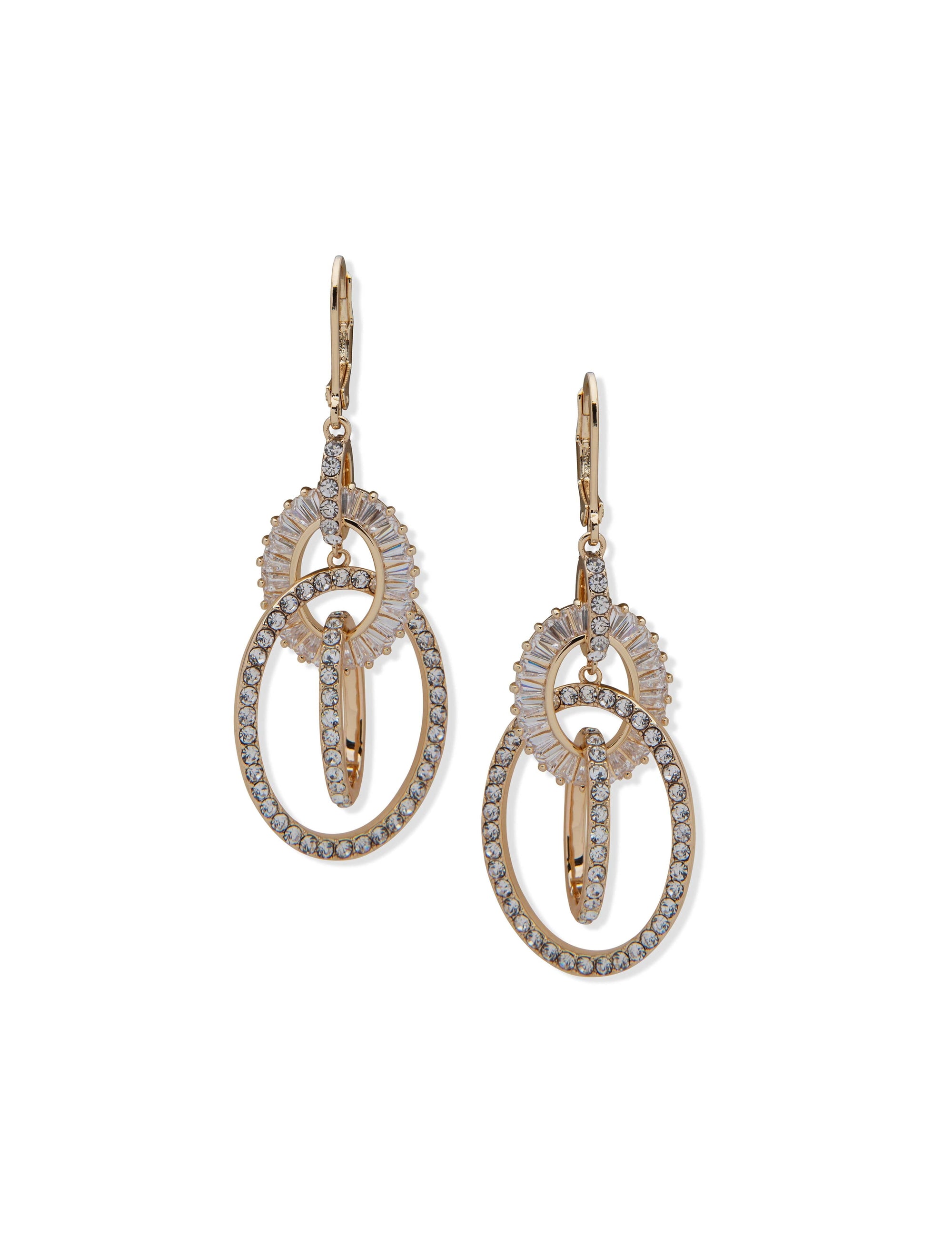 Anne Klein Gold-Tone Crystal Pave Baguette Orbital Earrings