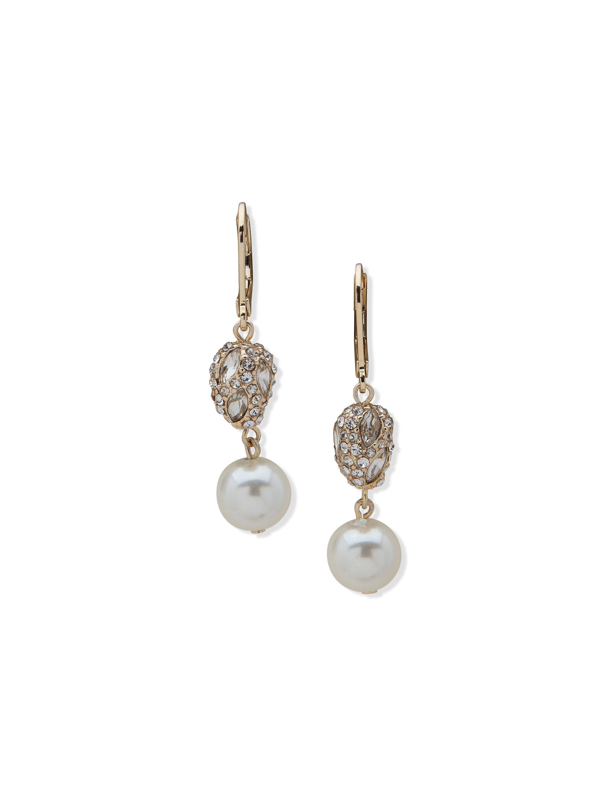 Anne Klein Gold-Tone Double Drop Crystal Faux Pearl Nugget Earrings