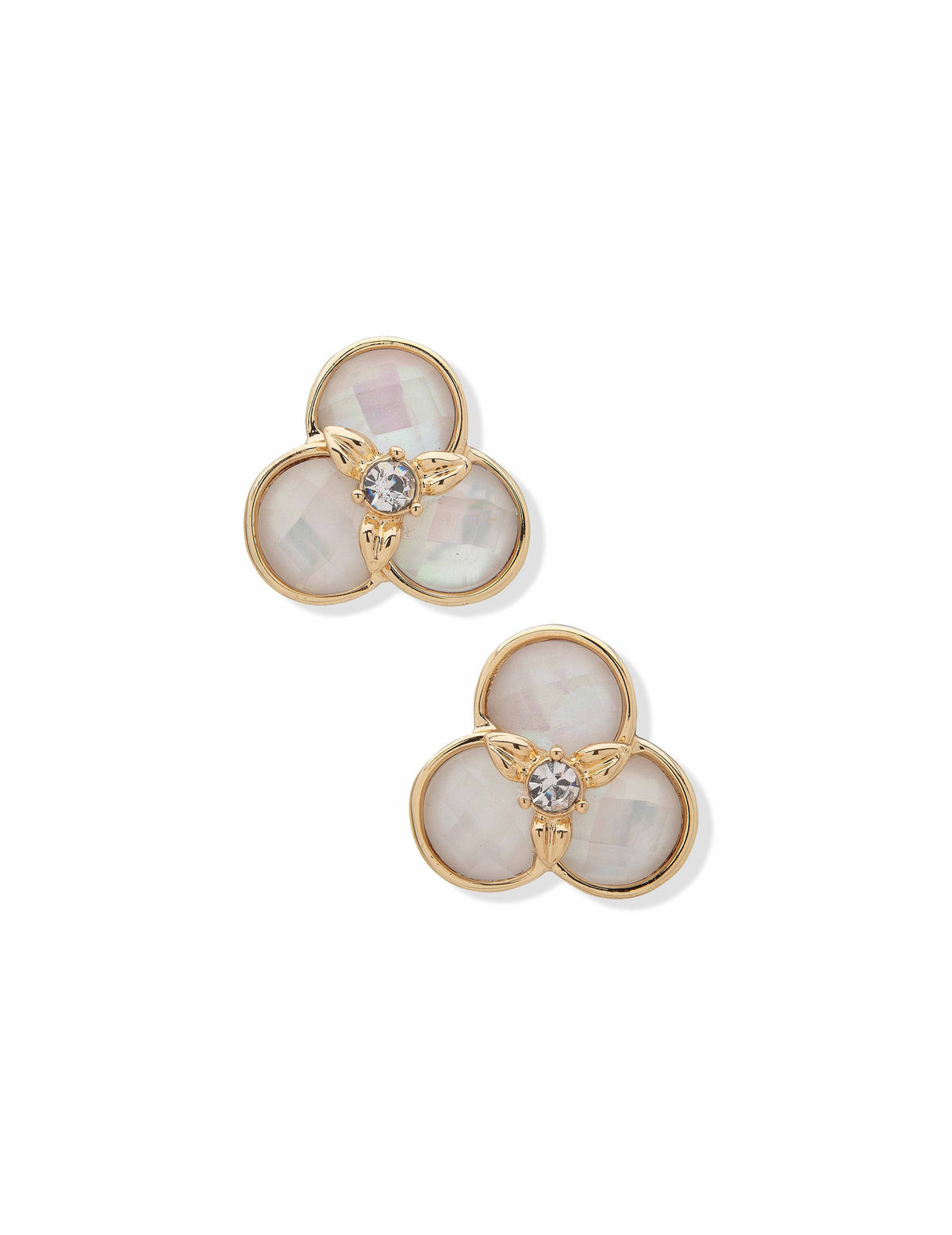 Anne Klein Gold-Tone White Flower Button Clip Earrings