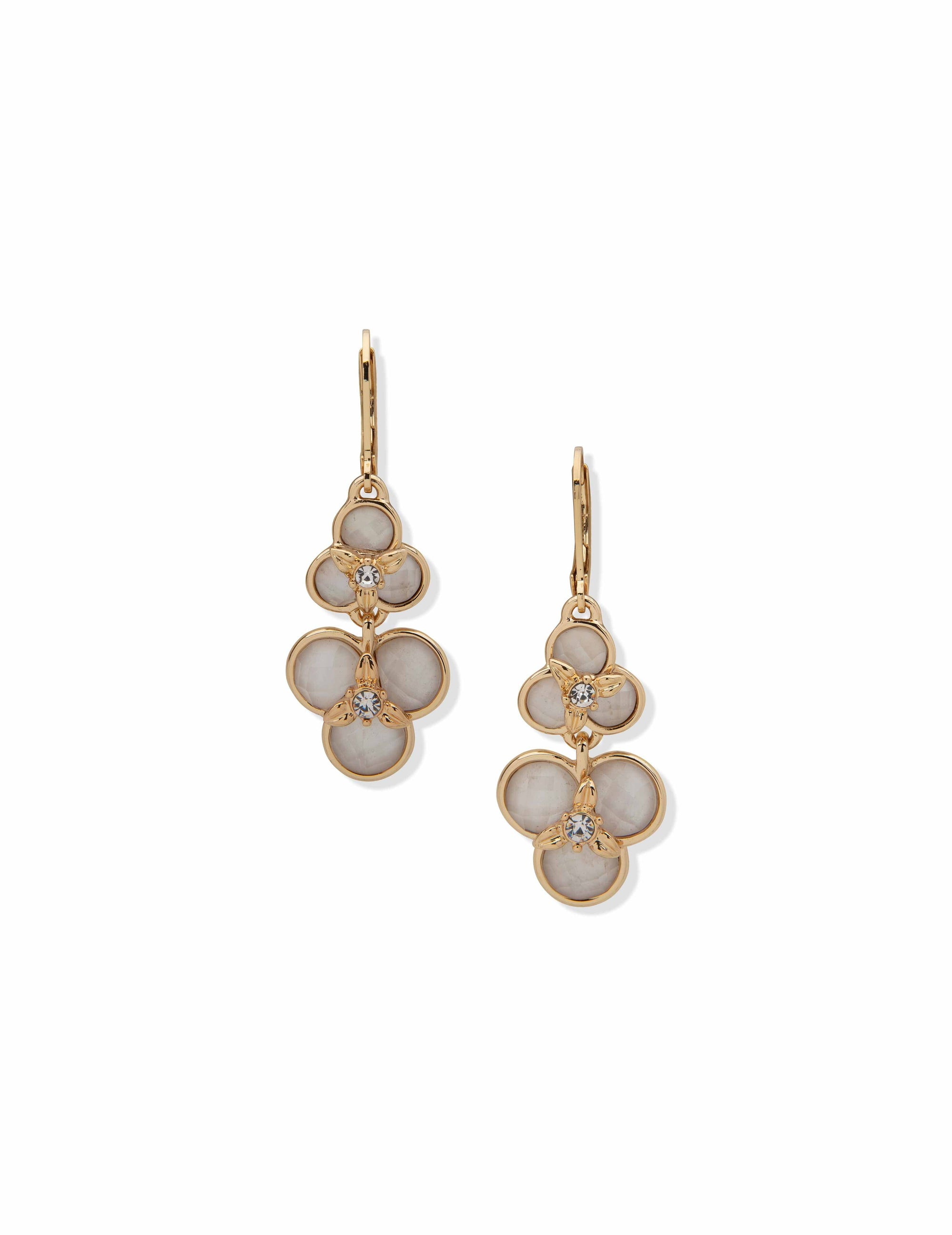 Anne Klein Gold-Tone White Flower Drop Earrings
