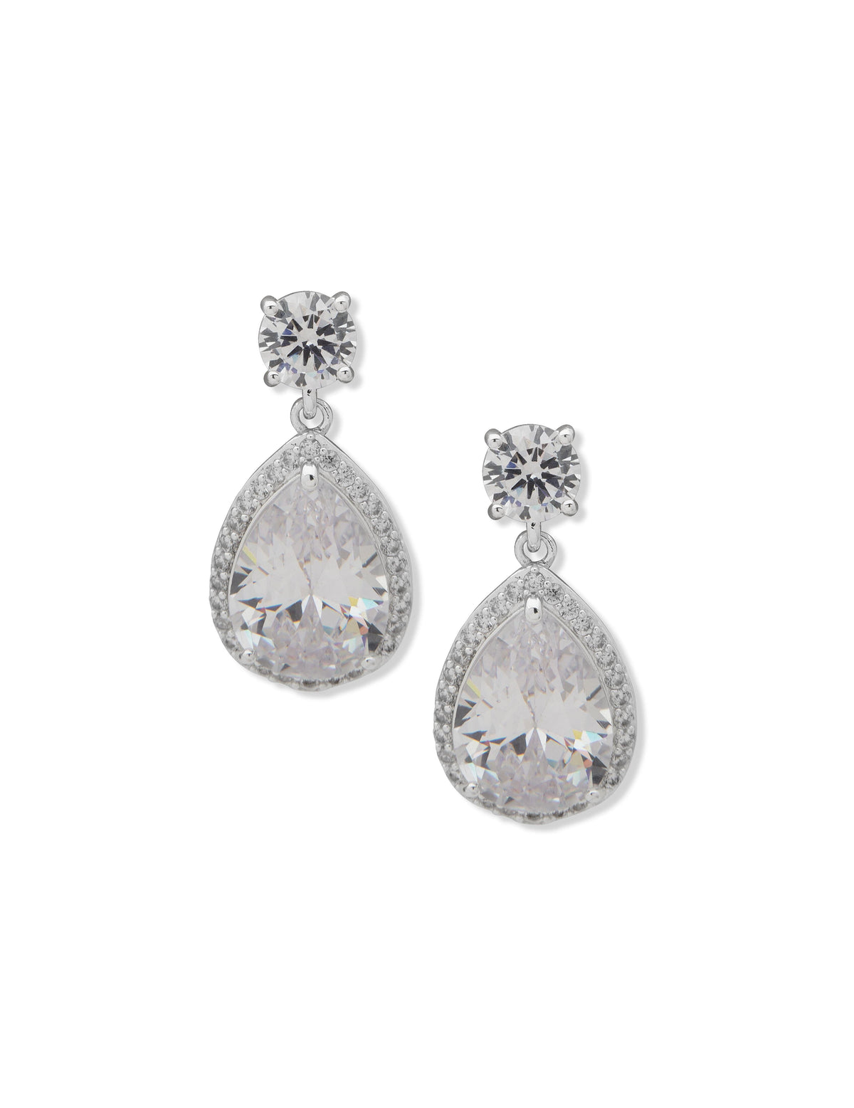 Anne Klein Silver-Tone Halo Pear Drop Studs
