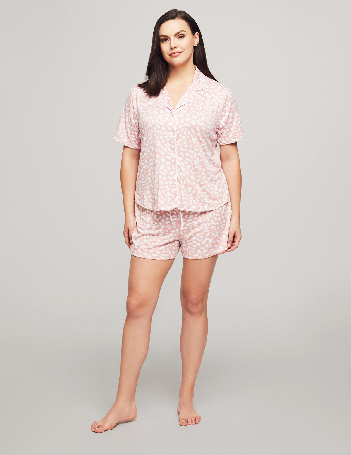 Anne Klein Blush Dot Short Sleeve Notch Pajama Boxer Set