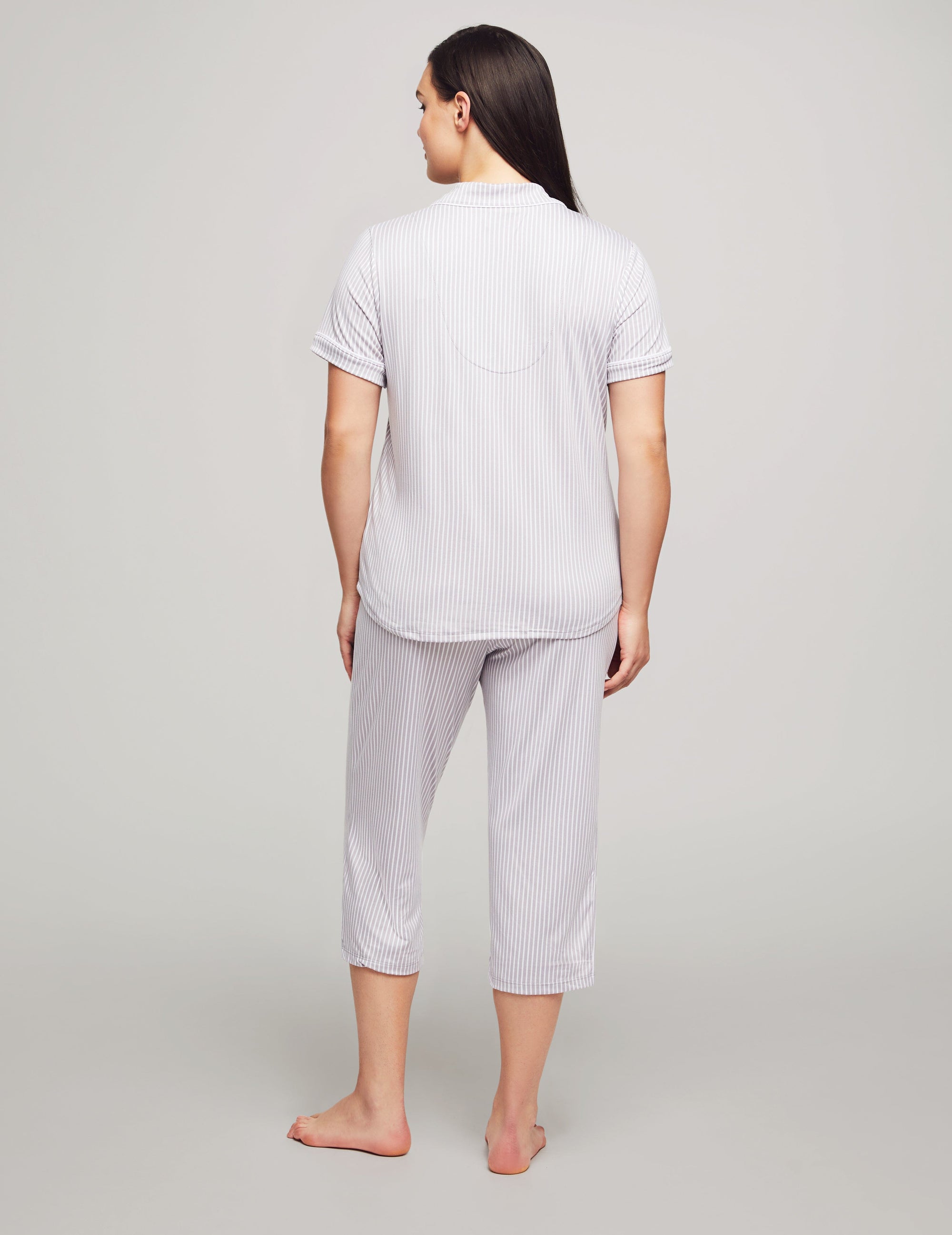 Anne Klein Grey Stripe Short Sleeve Capri Pajama Set