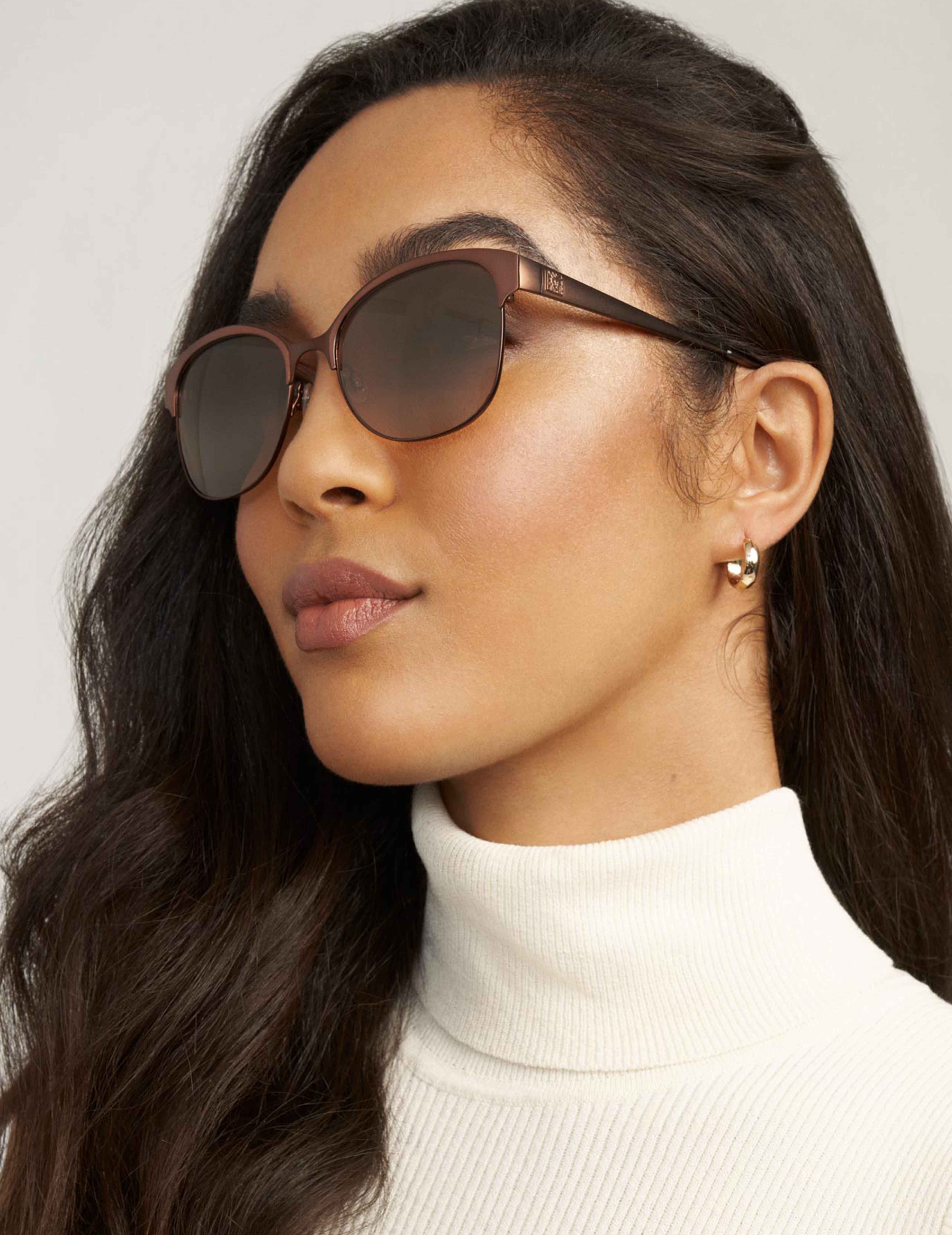 Anne Klein Mocha Two-Tone Metal Square Sunglasses display picture 3