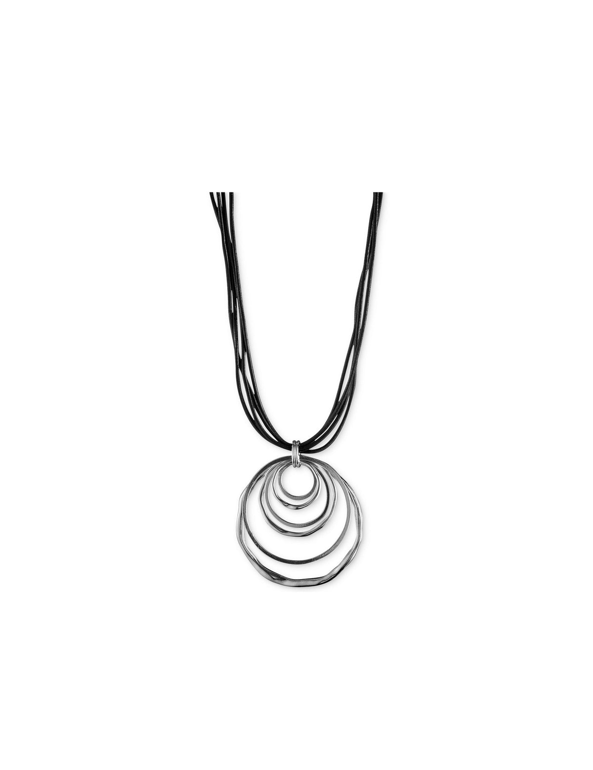 Anne Klein Silver-Tone&amp;Black Multi Inter Hoop Large Pendant Necklace Silver/Black