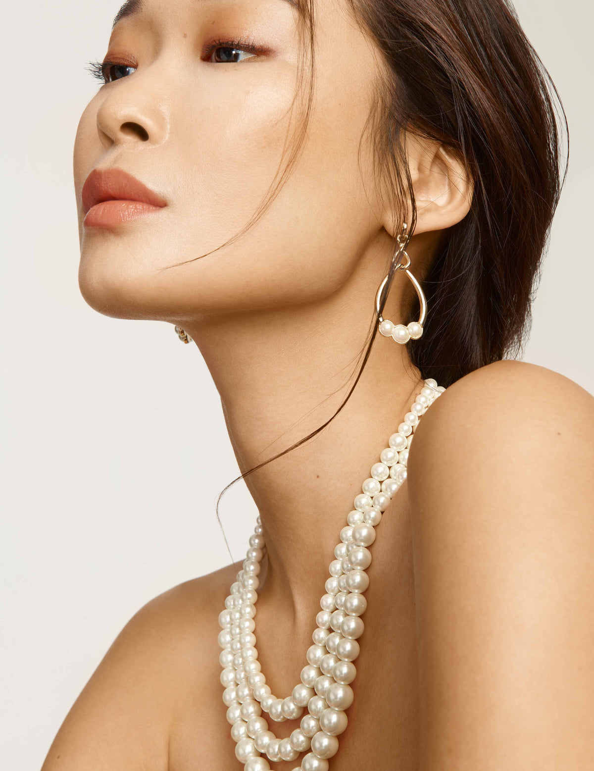 Anne Klein Multi Row Faux Pearl Collar Necklace