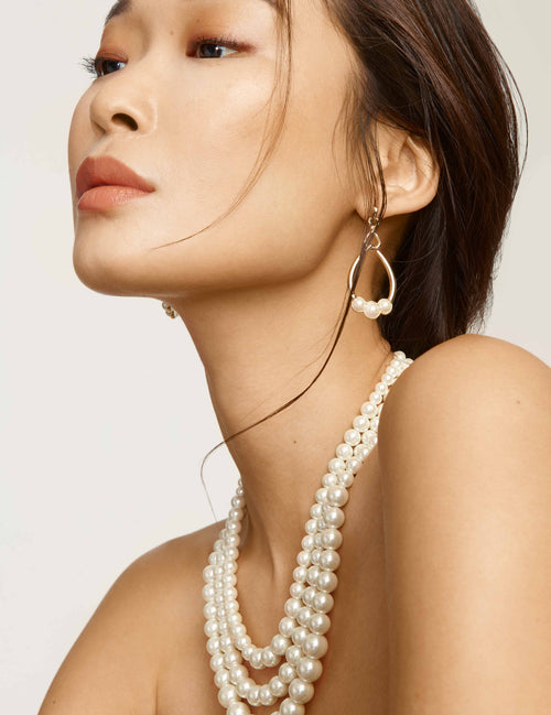 Anne Klein Multi Row Faux Pearl Collar Necklace