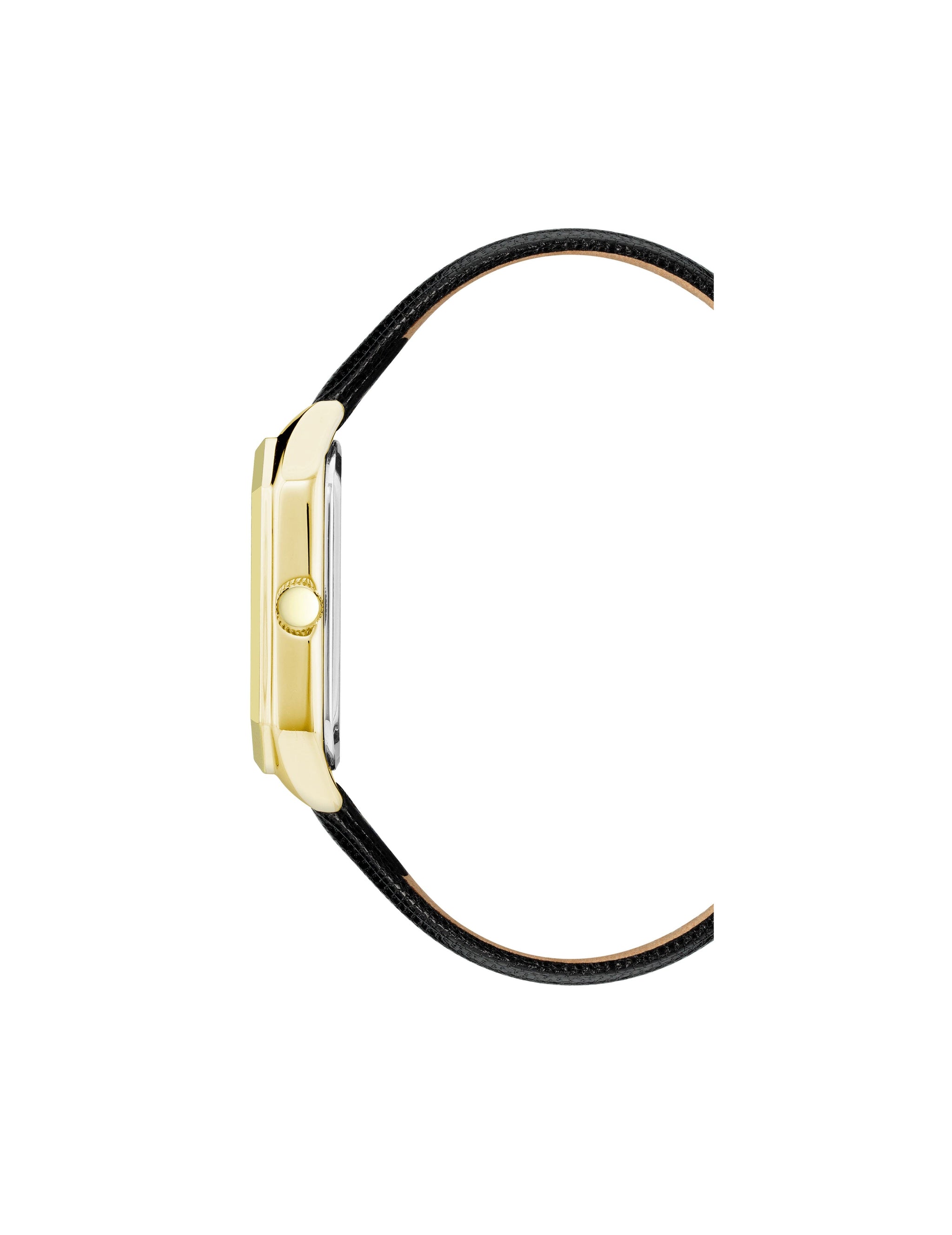 Octagonal Shaped Leather Strap Watch Black/Gold | Anne Klein