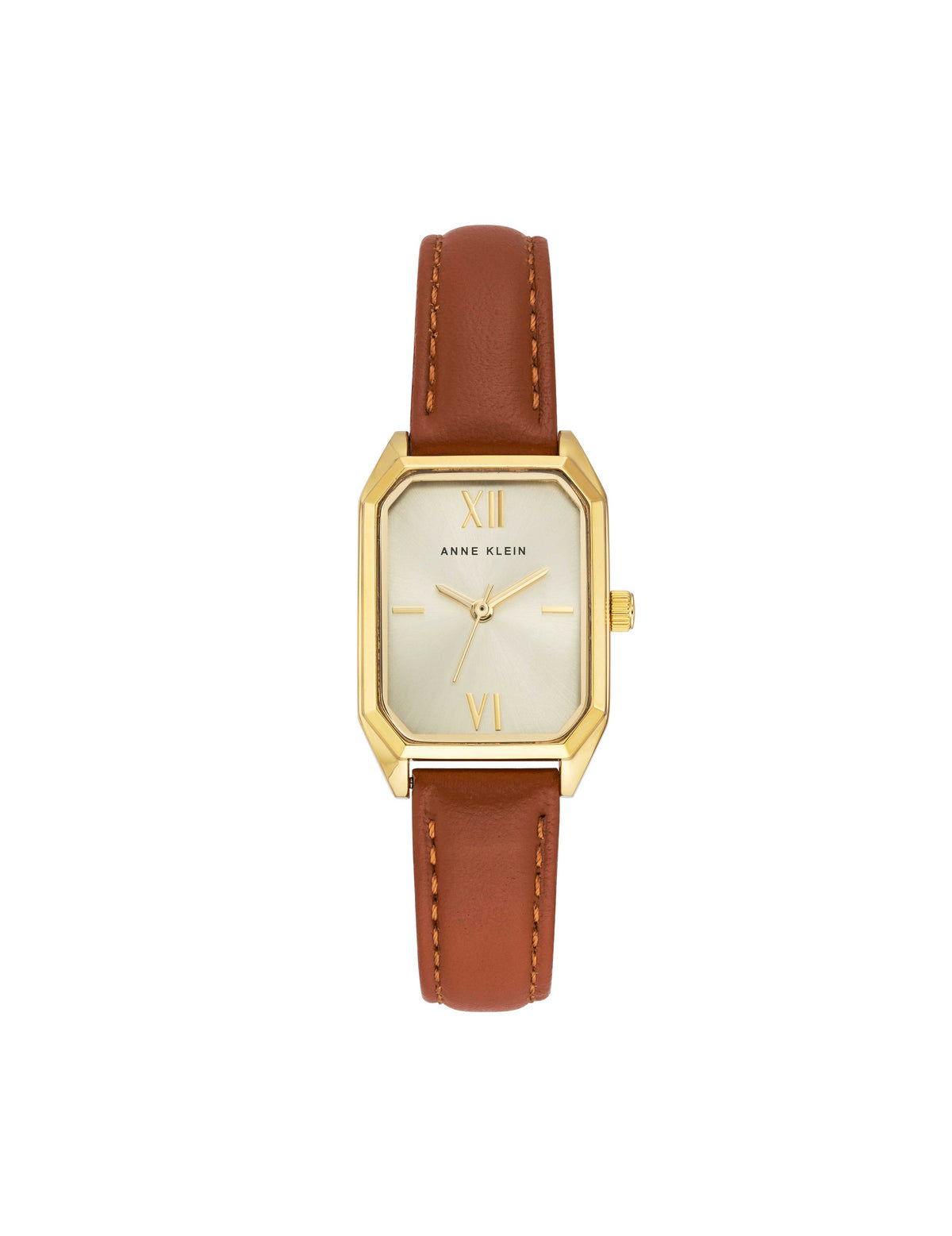 Anne Klein Brown&amp;Gold-Tone Octagonal Shaped Leather Strap Watch