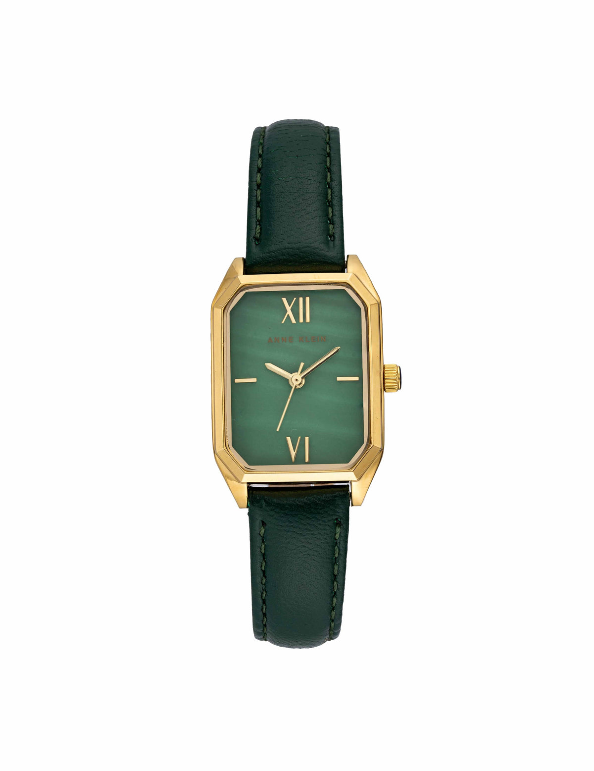 Anne Klein Green&amp;Gold-Tone Octagonal Shaped Leather Strap Watch