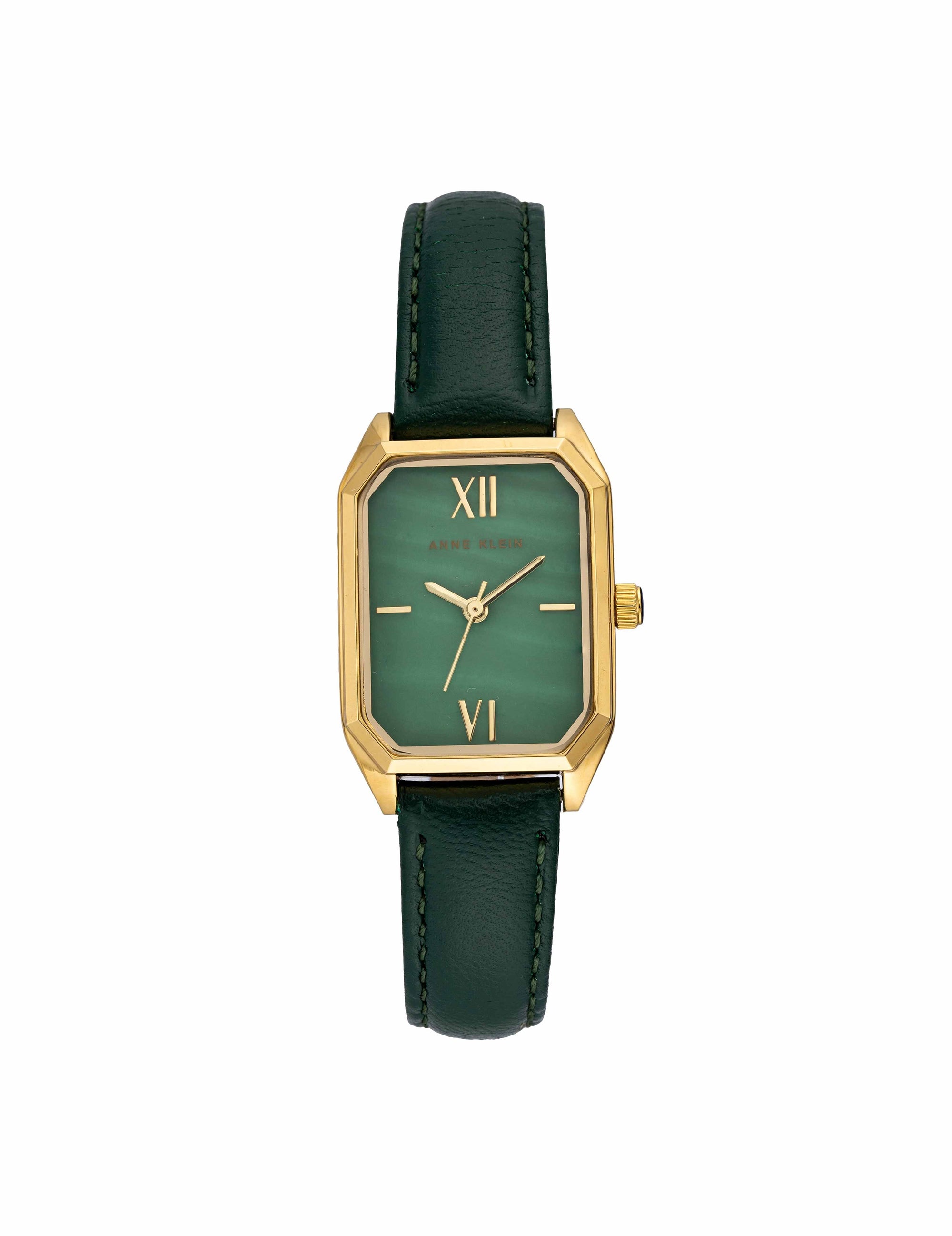 Anne Klein Green&Gold-Tone Octagonal Shaped Leather Strap Watch