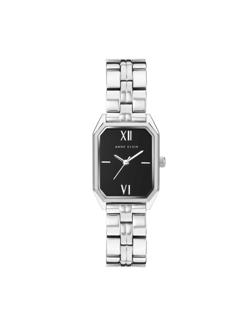 Anne Klein Black&Silver-Tone Octagonal Shaped Metal Bracelet Watch