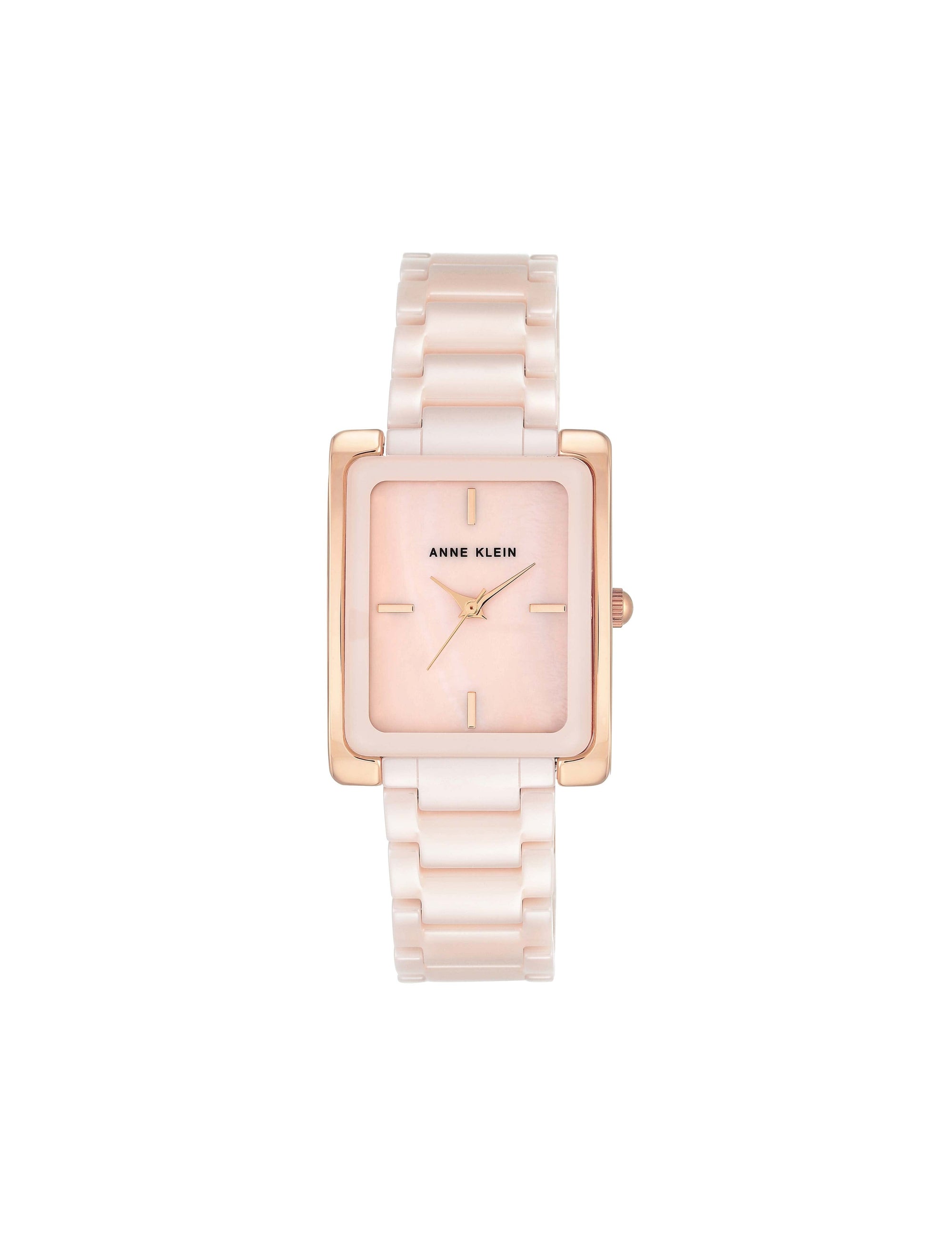 Anne Klein Pink&Rose Gold-Tone Rectangular Ceramic Bracelet Watch