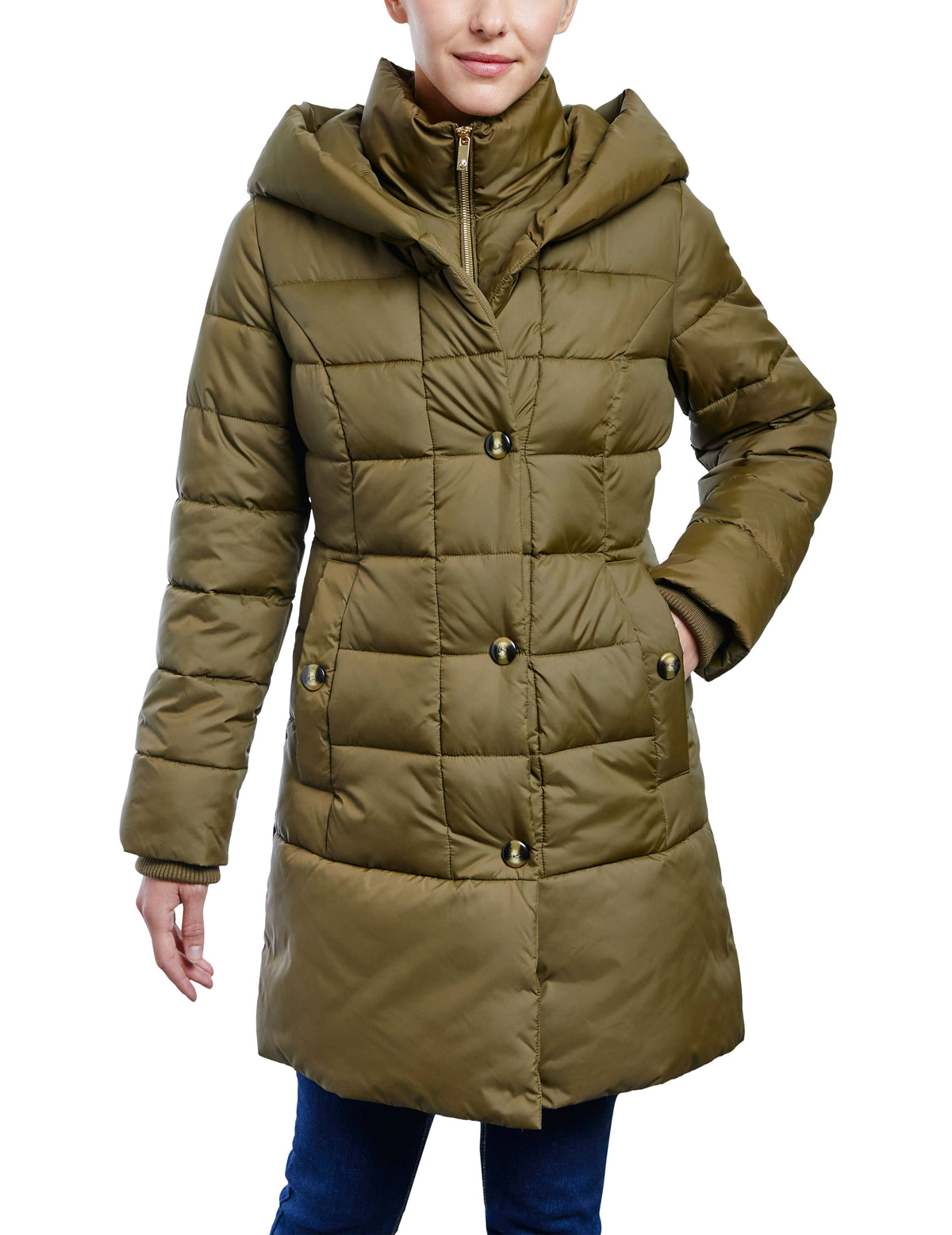 Anne Klein Green Consider It Snap Front Puffer Jacket - Clearance