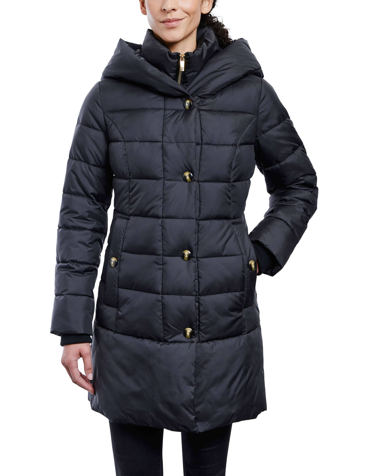 Anne Klein Black Consider It Snap Front Puffer Jacket - Clearance