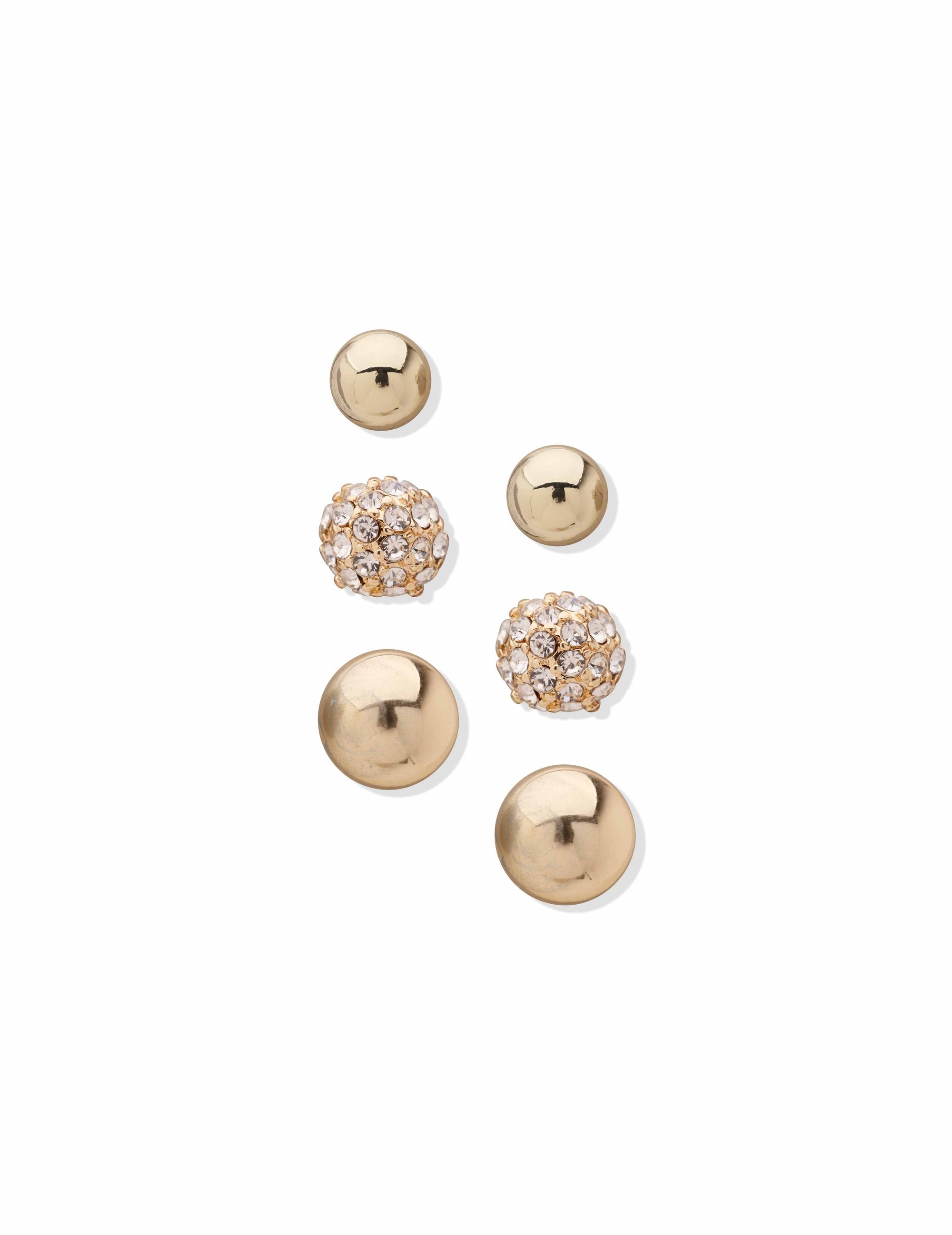 Anne Klein Gold-Tone Gold-Tone Trio Post Buttons Earrings Set