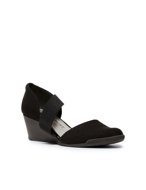 Anne Klein Black Multi Fabric Tara Strap d'Orsay Wedge