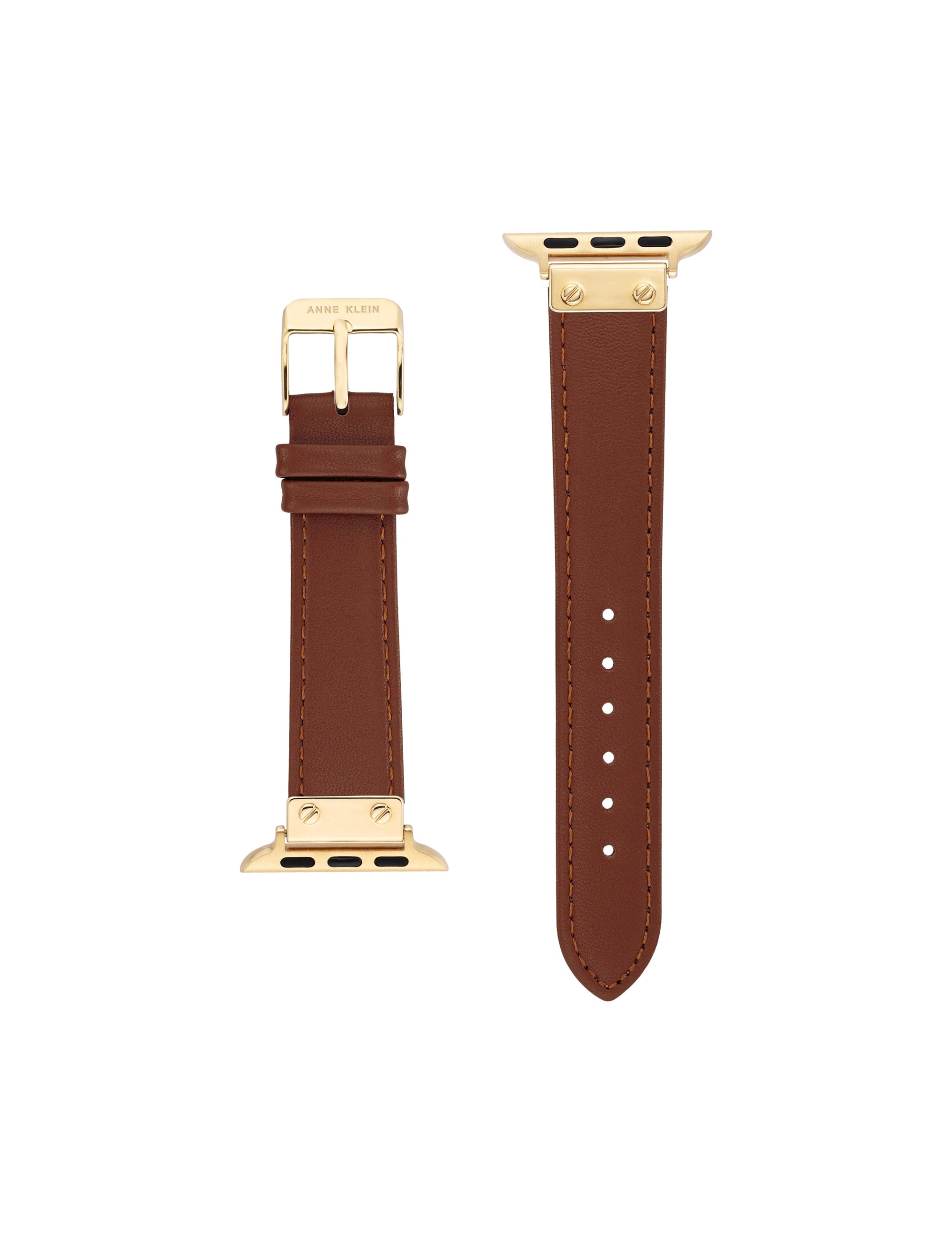 Anne Klein Gold-Tone/ Brown Leather Band for Apple Watch®