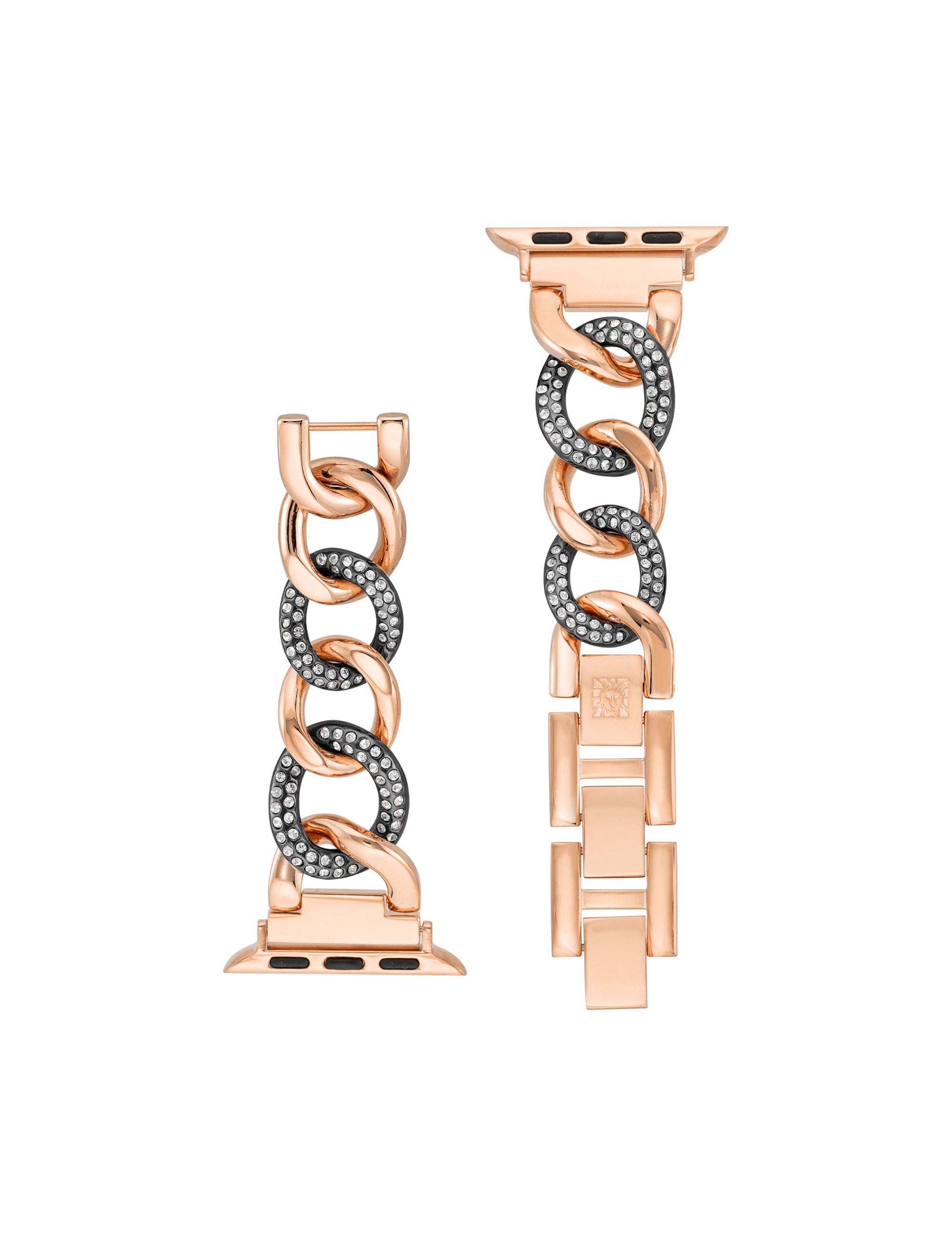 Anne Klein Gunmetal/Rose Gold-Tone Chain Link Bracelet Band with Premium Crystals for Apple Watch®