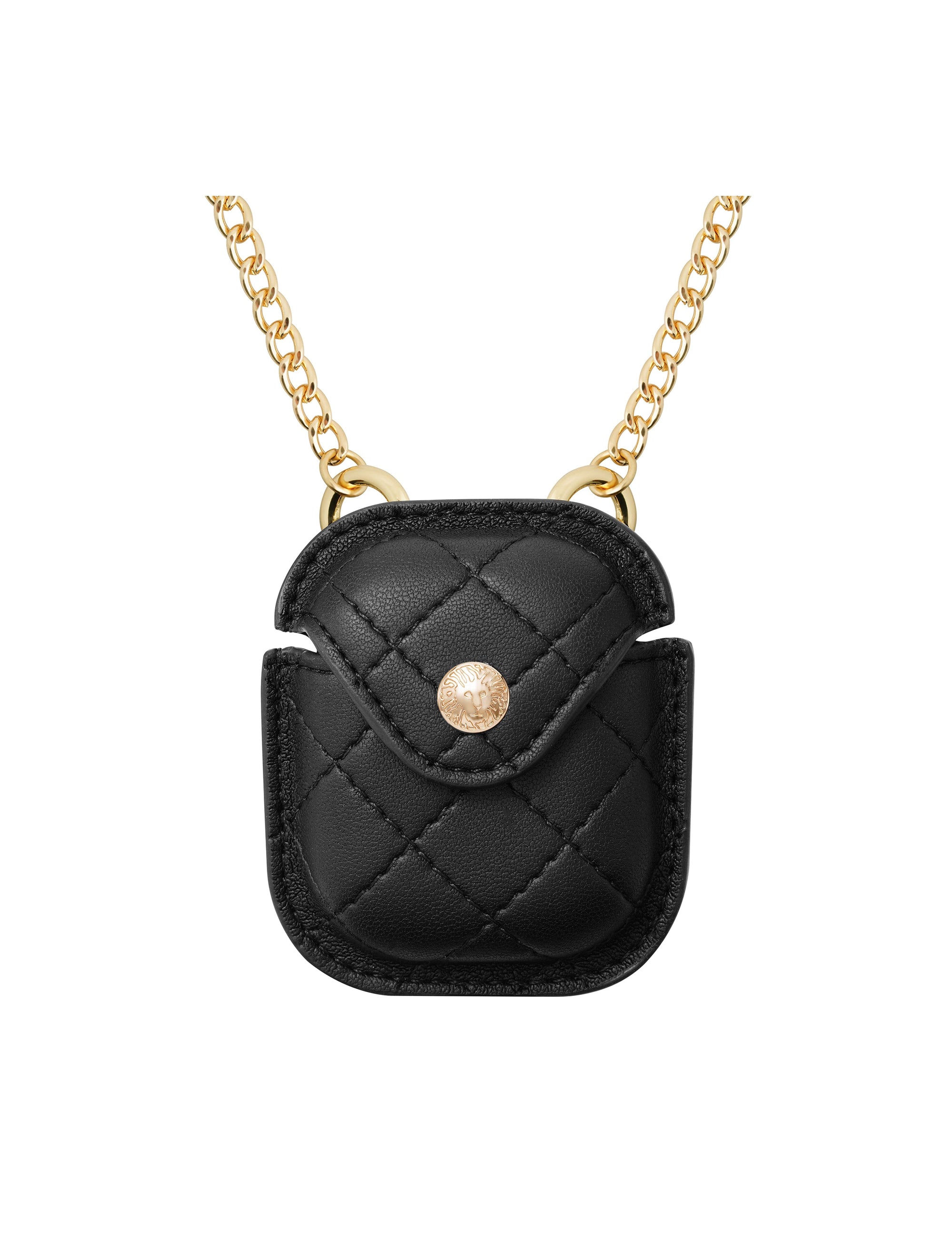 Anne Klein Black/Gold-Tone Quilted AirPods® Case with Cross Body Chain