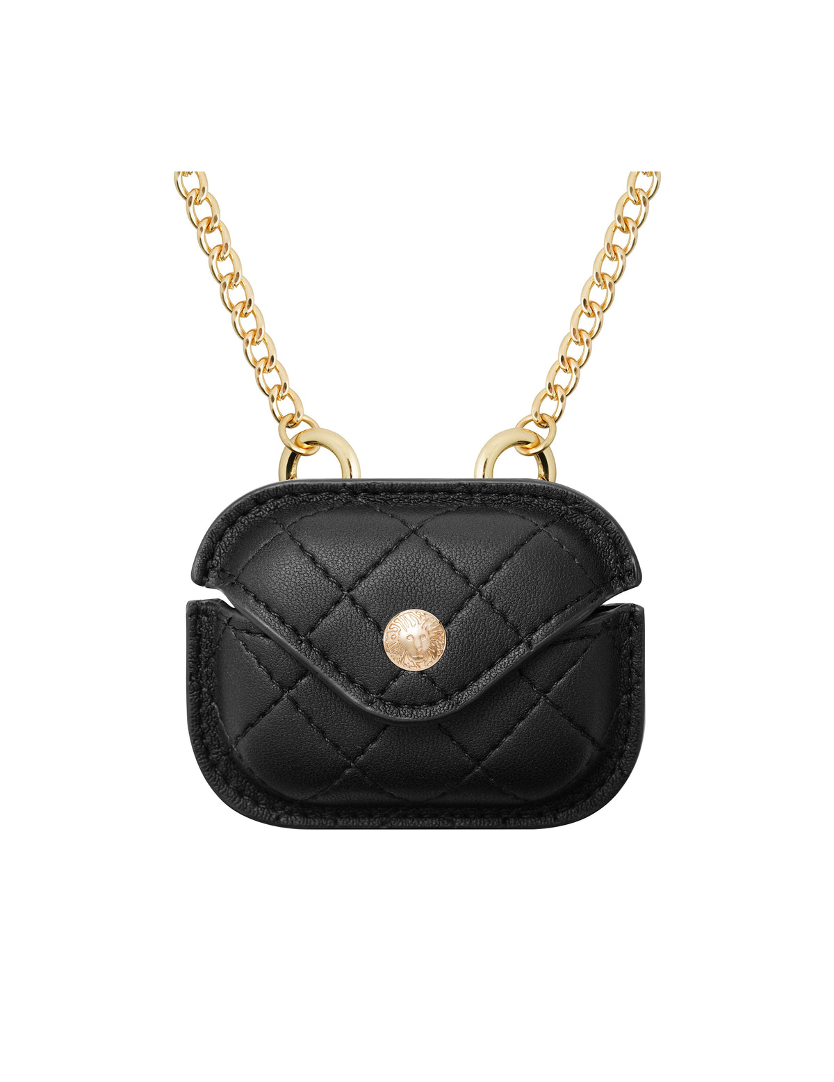 Anne Klein Black/Gold-Tone Quilted AirPods Pro® Case with Cross Body Chain