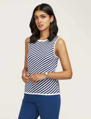 Anne Klein  Bias Stripe Crewneck Tank- Sale