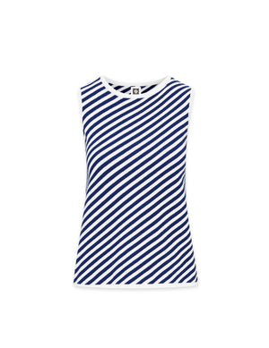 Anne Klein NYC White/Magritte Blue Bias Stripe Crewneck Tank- Sale