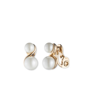 Anne Klein Gold-Tone Double Blanc Faux Pearl Gold-Tone Clip Earrings