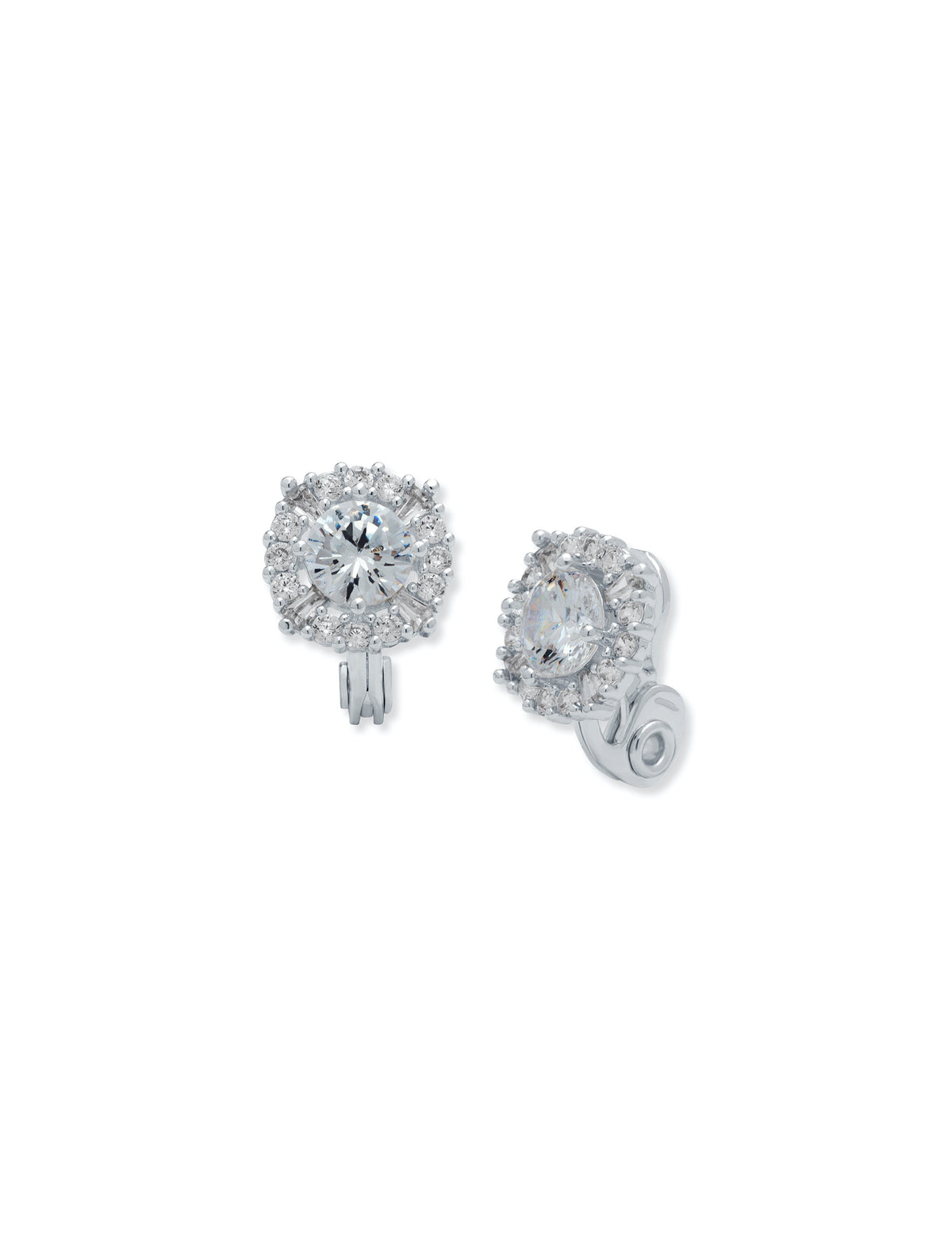 Anne Klein Silver-Tone Silver-Tone Crystal Pave Clip Earrings
