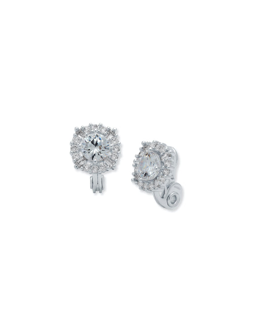 Anne Klein Silver-Tone Silver-Tone Crystal Pave Clip Earrings