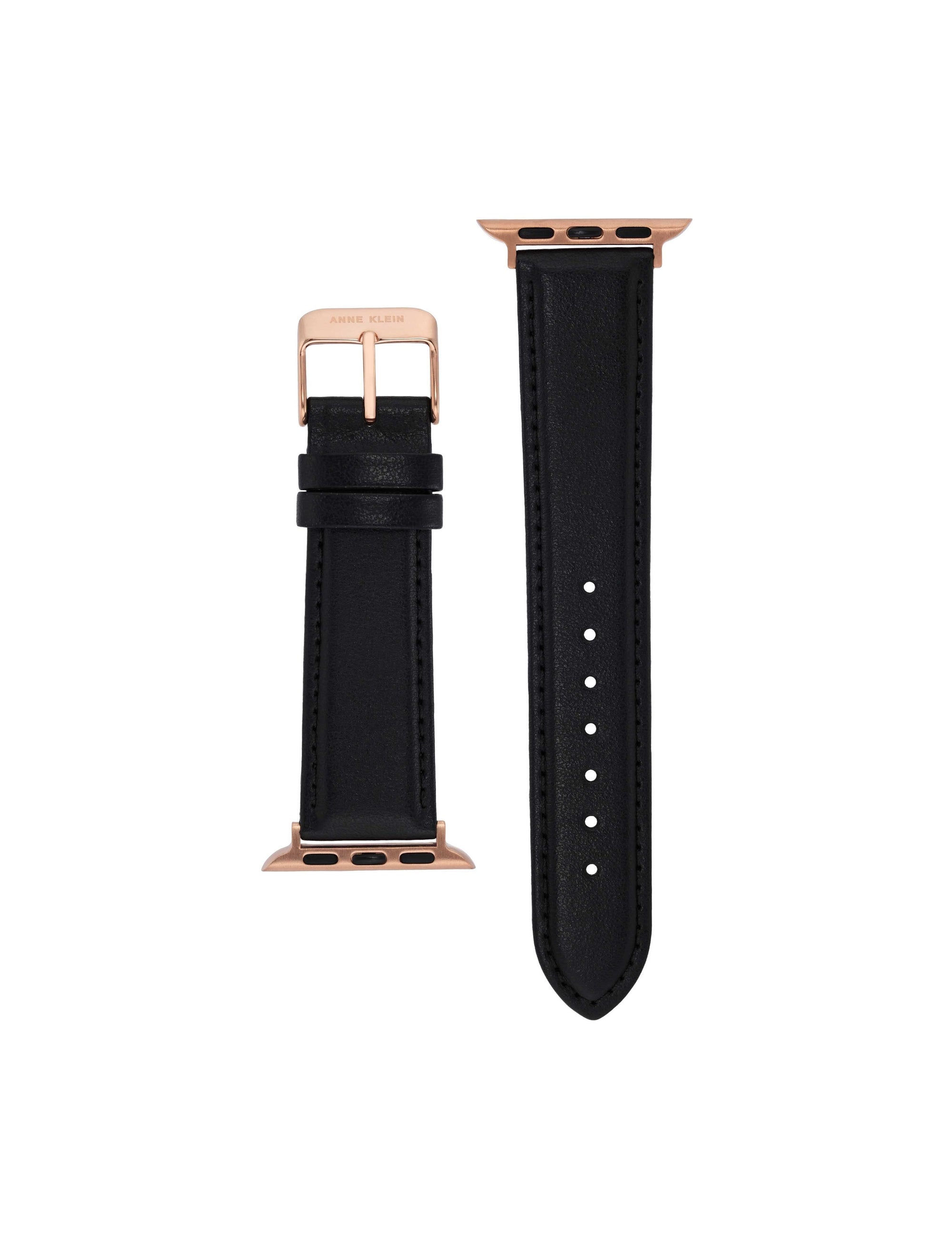 Anne Klein Black/Rose Gold-Tone Consider It Apple Peel Leather Band for Apple Watch®