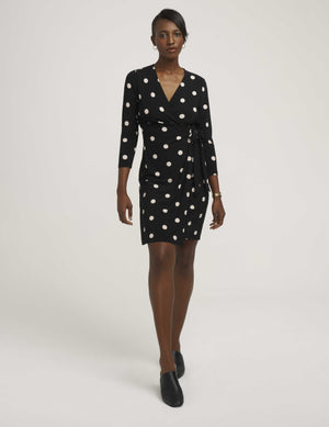 Dot Print Faux Wrap Dress | Anne Klein Anne Black/Anne White / M Dot Print Faux Wrap Dress | Anne Klein Anne Black/Anne White / M